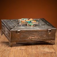 Navajo Stamped Silver Box, with Zuni Mosaic Inlay Knifewing