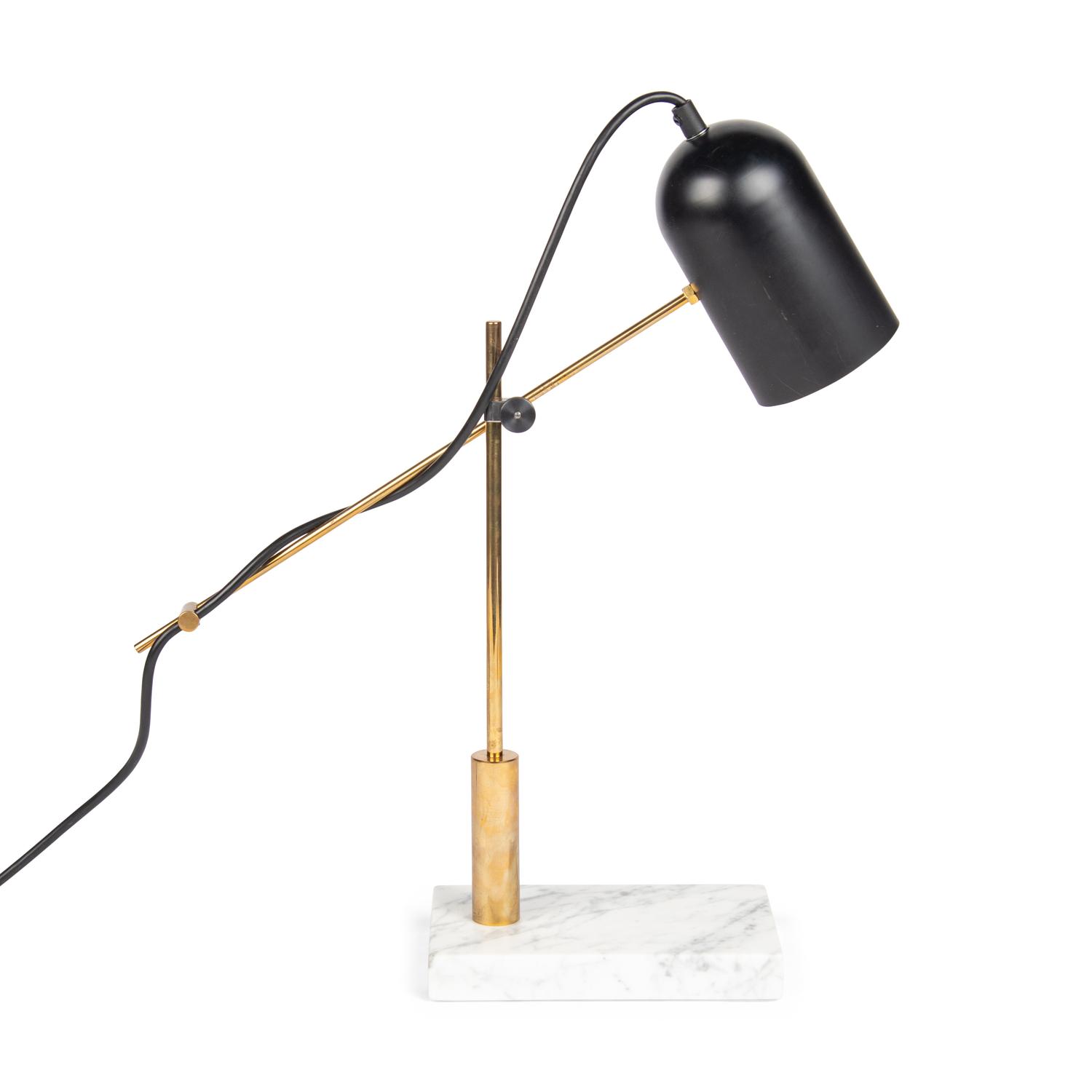 A Castor Catherine Steel, Brass, and Marble Table Lamp
