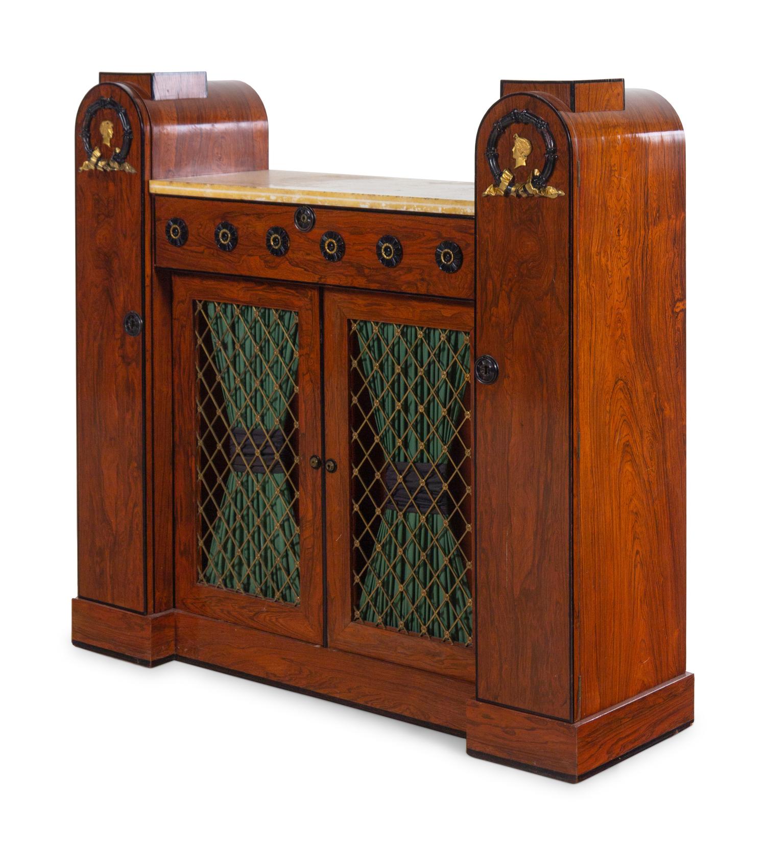 An Unusual Regency Gilt Bronze Mounted and Parcel Ebonized Rosewood Side Cabinet