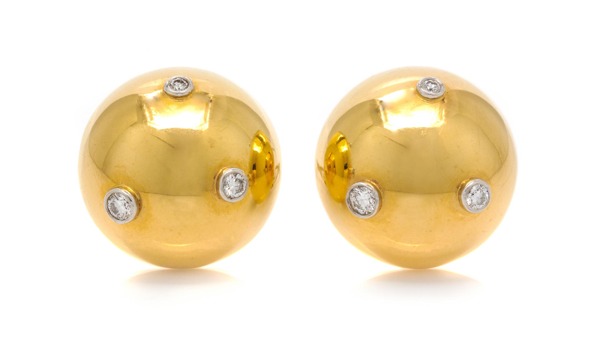 A Pair of 18 Karat Yellow Gold, Platinum and Diamond Earclips, Paloma Picasso for Tiffany & Co., 13.40 dwts.