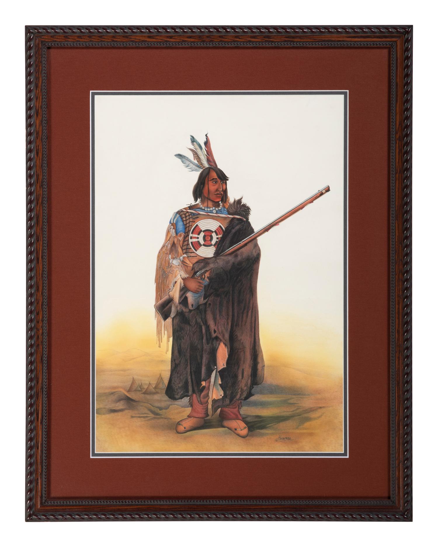 A Watercolor and Two Prints, in the manner of Karl Bodmer