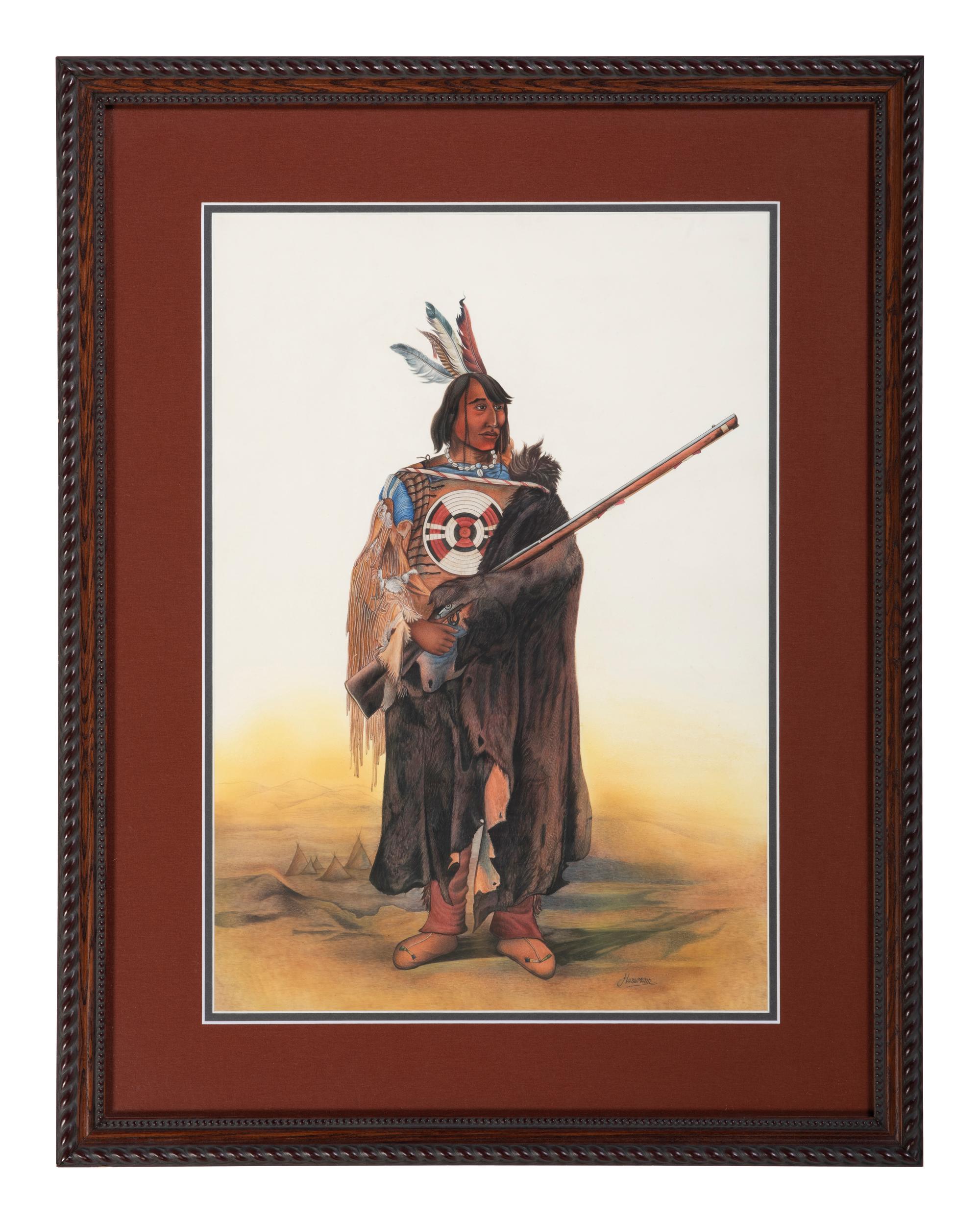 A Watercolor and Two Prints, in the manner of Karl Bodmer