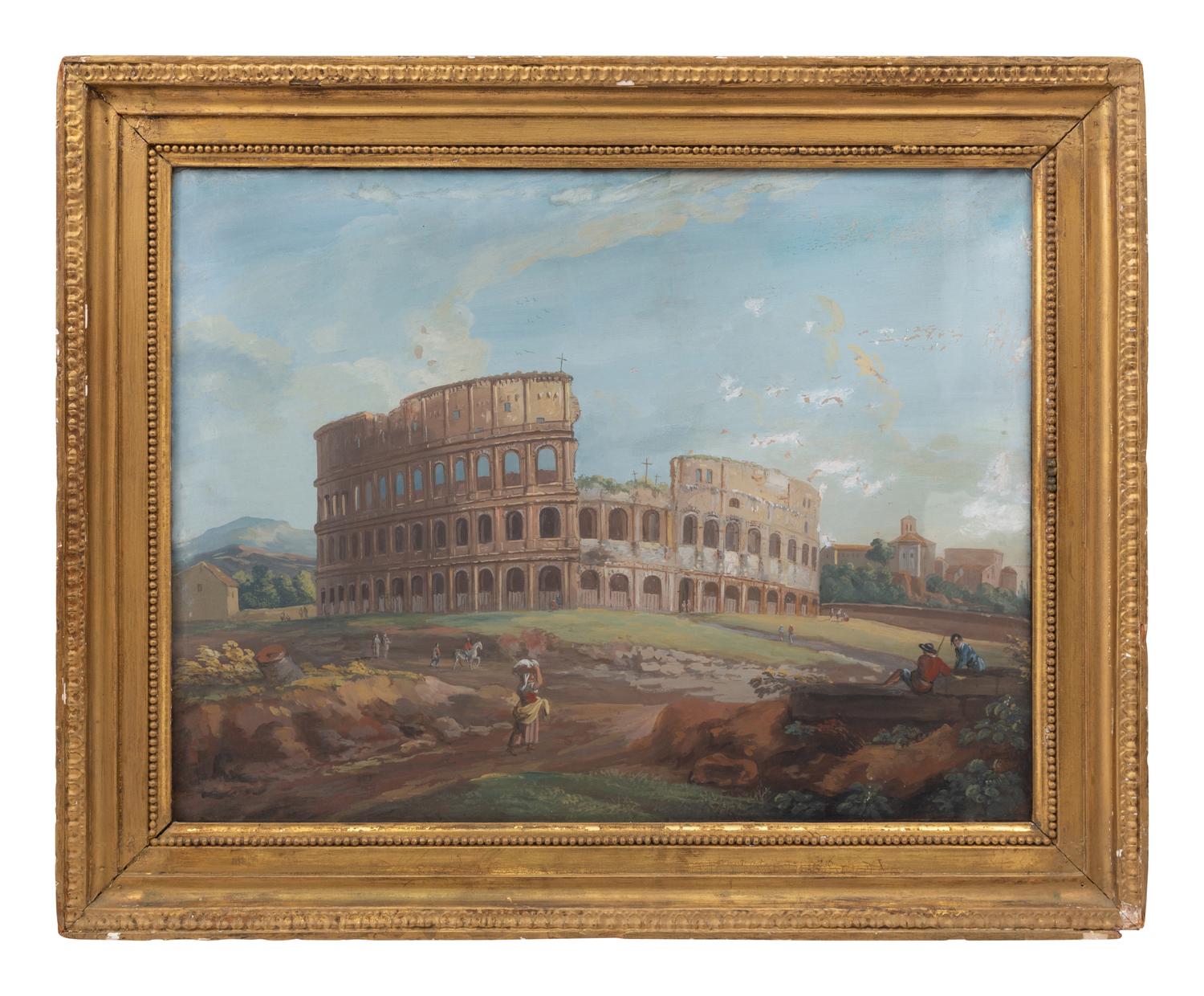A Pair of Italian Gouache Paintings of the Roman Forum and Colosseum