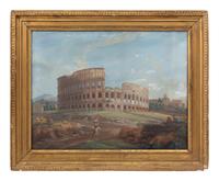A Pair of Italian Gouache Paintings of the Roman Forum and Colosseum
