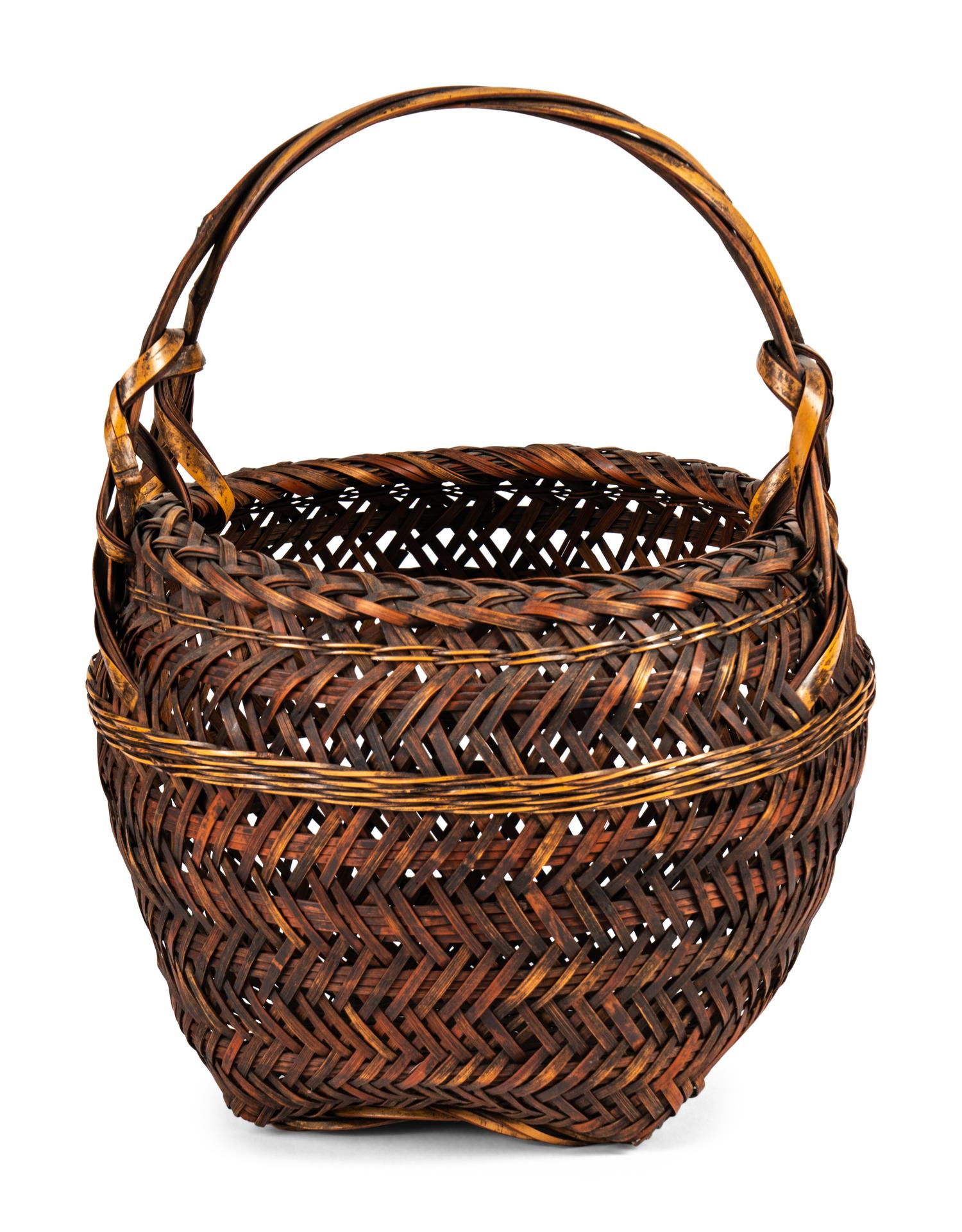 Three Japanese Bamboo Ikebana Baskets [Basket pictured far right to be returned to client; not included in donation group]
