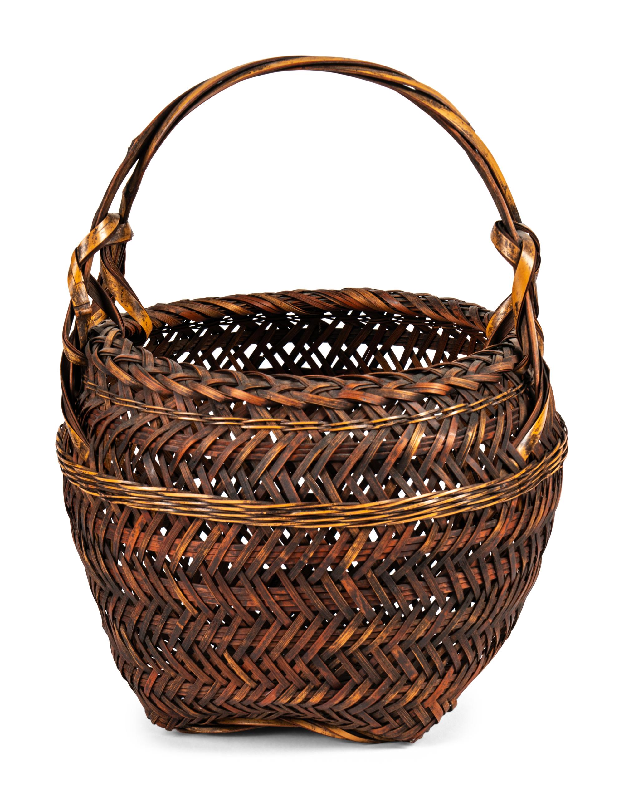 Three Japanese Bamboo Ikebana Baskets [Basket pictured far right to be returned to client; not included in donation group]