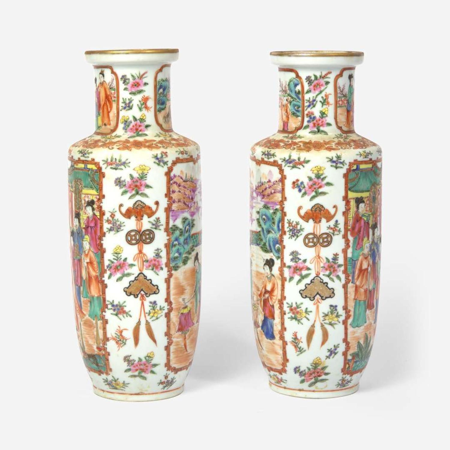 A pair of Chinese Export porcelain Famille Rose vases 19th century