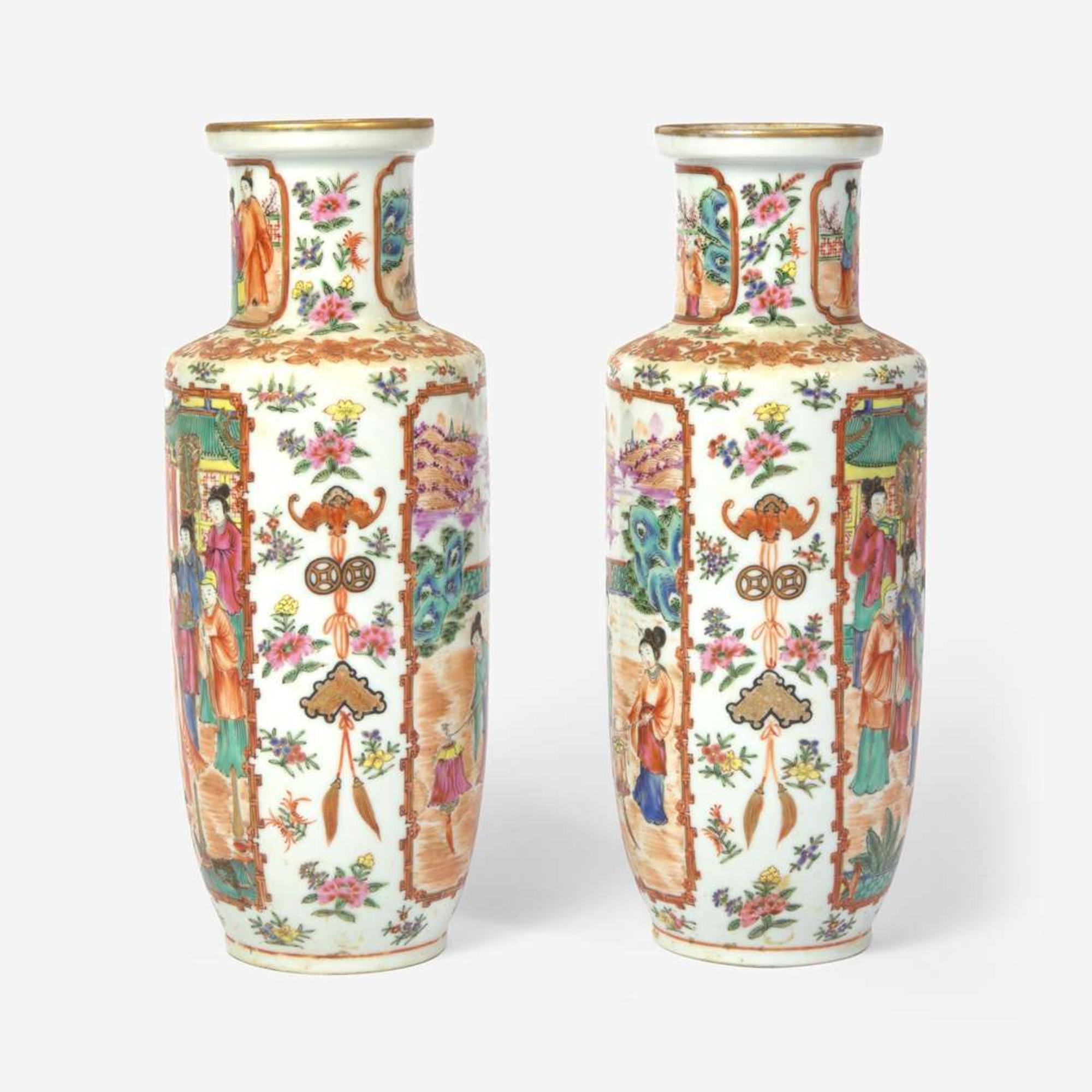 A pair of Chinese Export porcelain Famille Rose vases 19th century