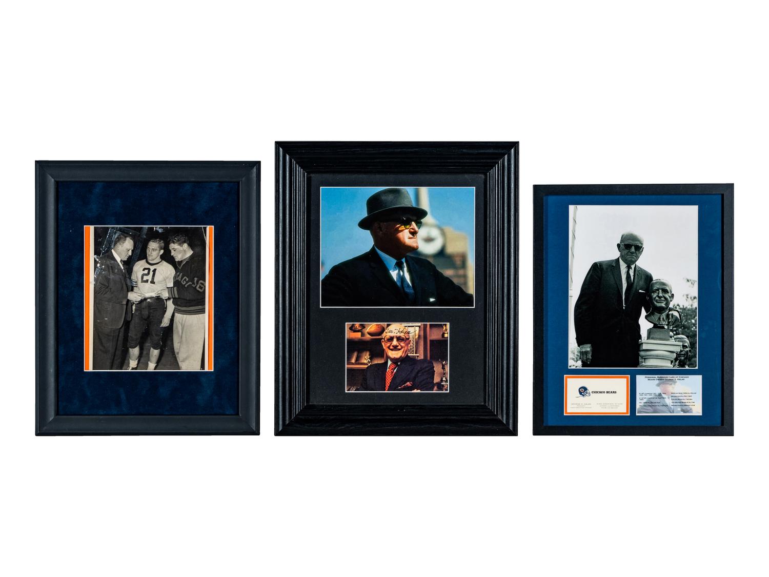A Collection of Chicago Bears George “Papa Bear” Halas Items Including Signed Display and Original News Photograph from 1940 Championship Game