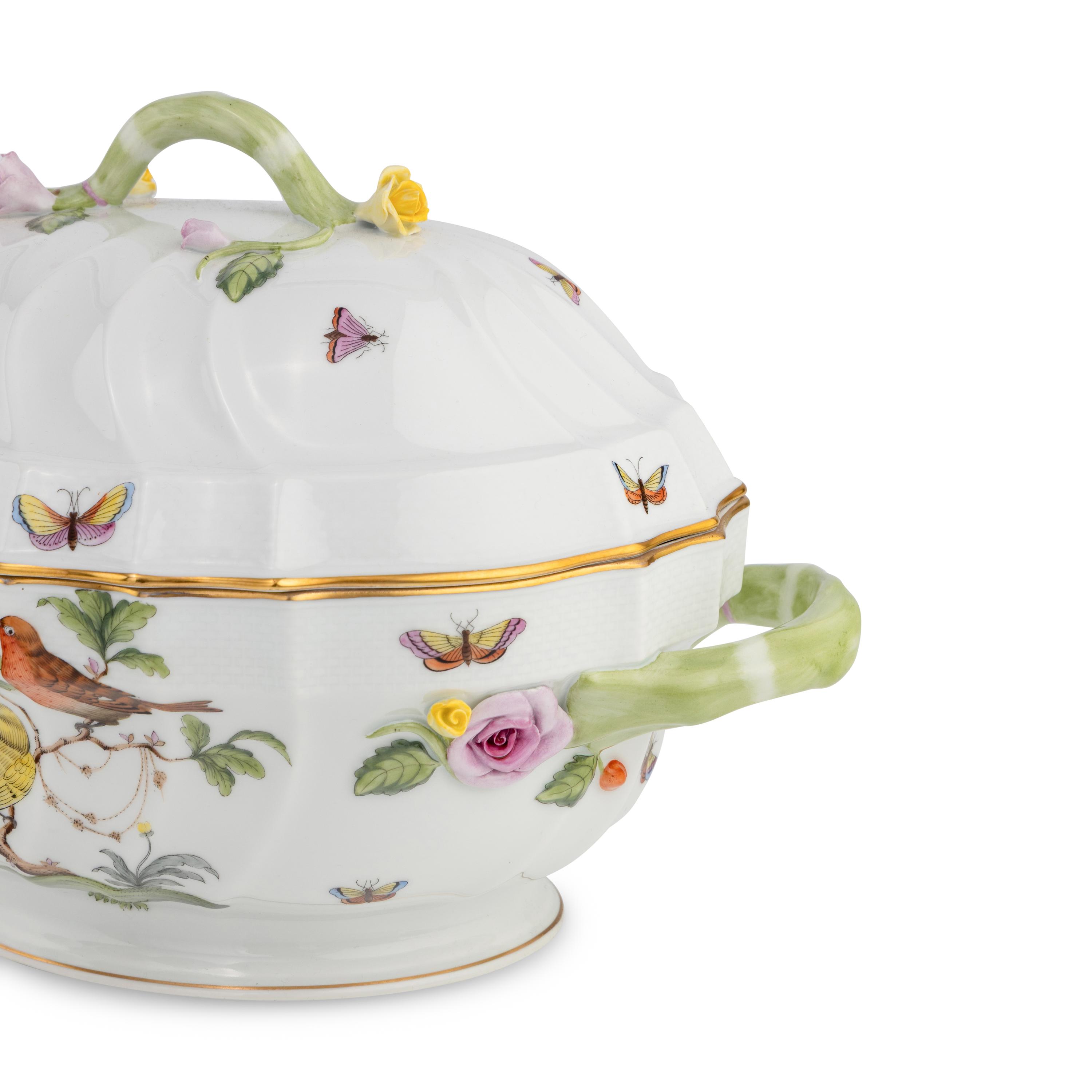 Three Herend Rothschild Bird Porcelain Serving Articles