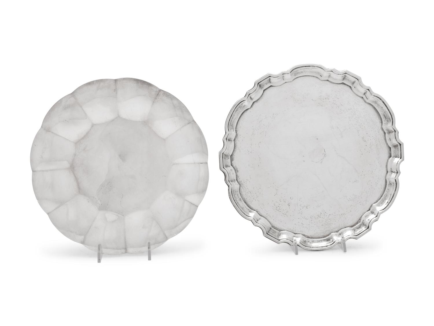 comprising a salver and a cake dish with a lobed border.