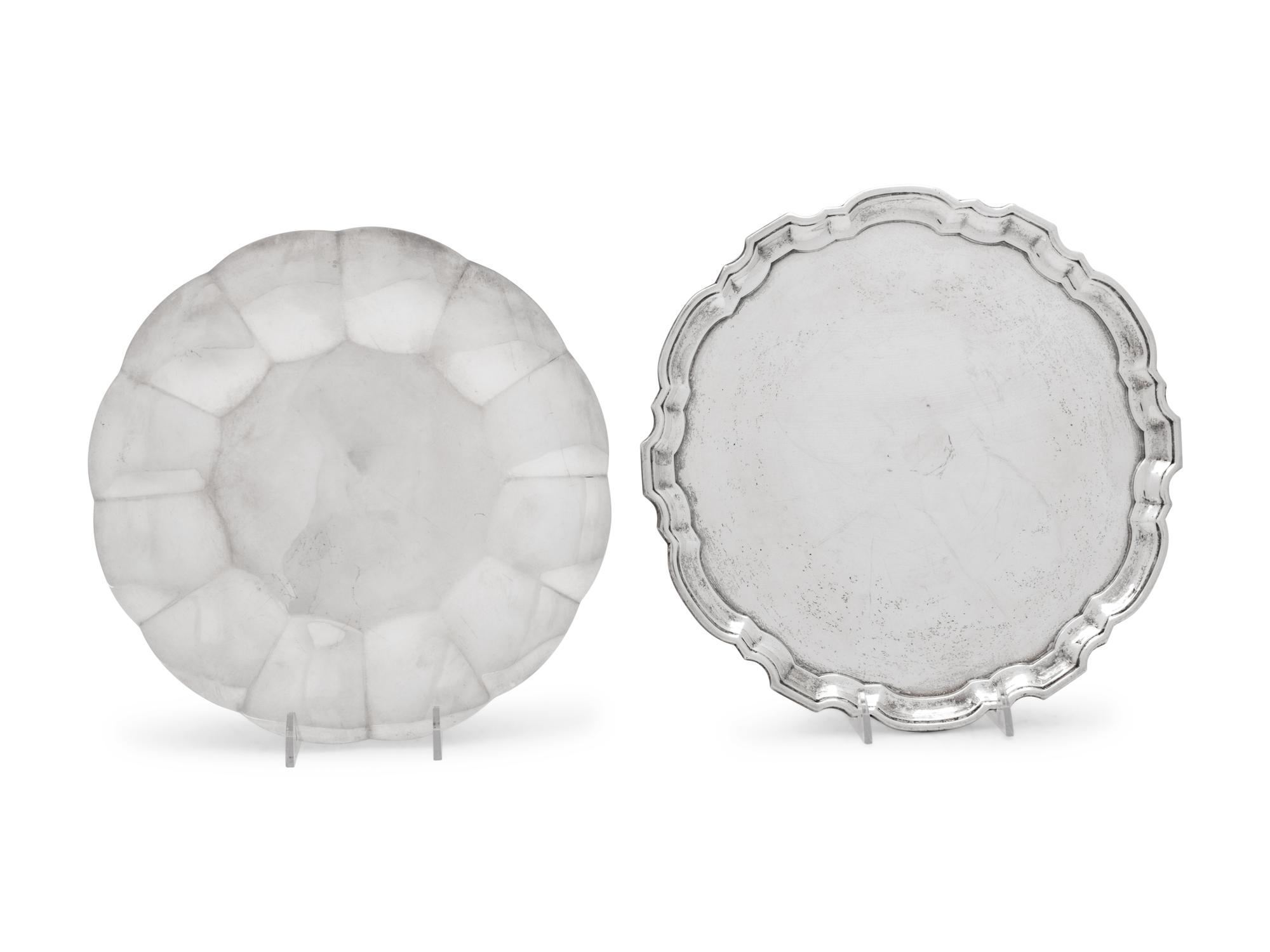 comprising a salver and a cake dish with a lobed border.