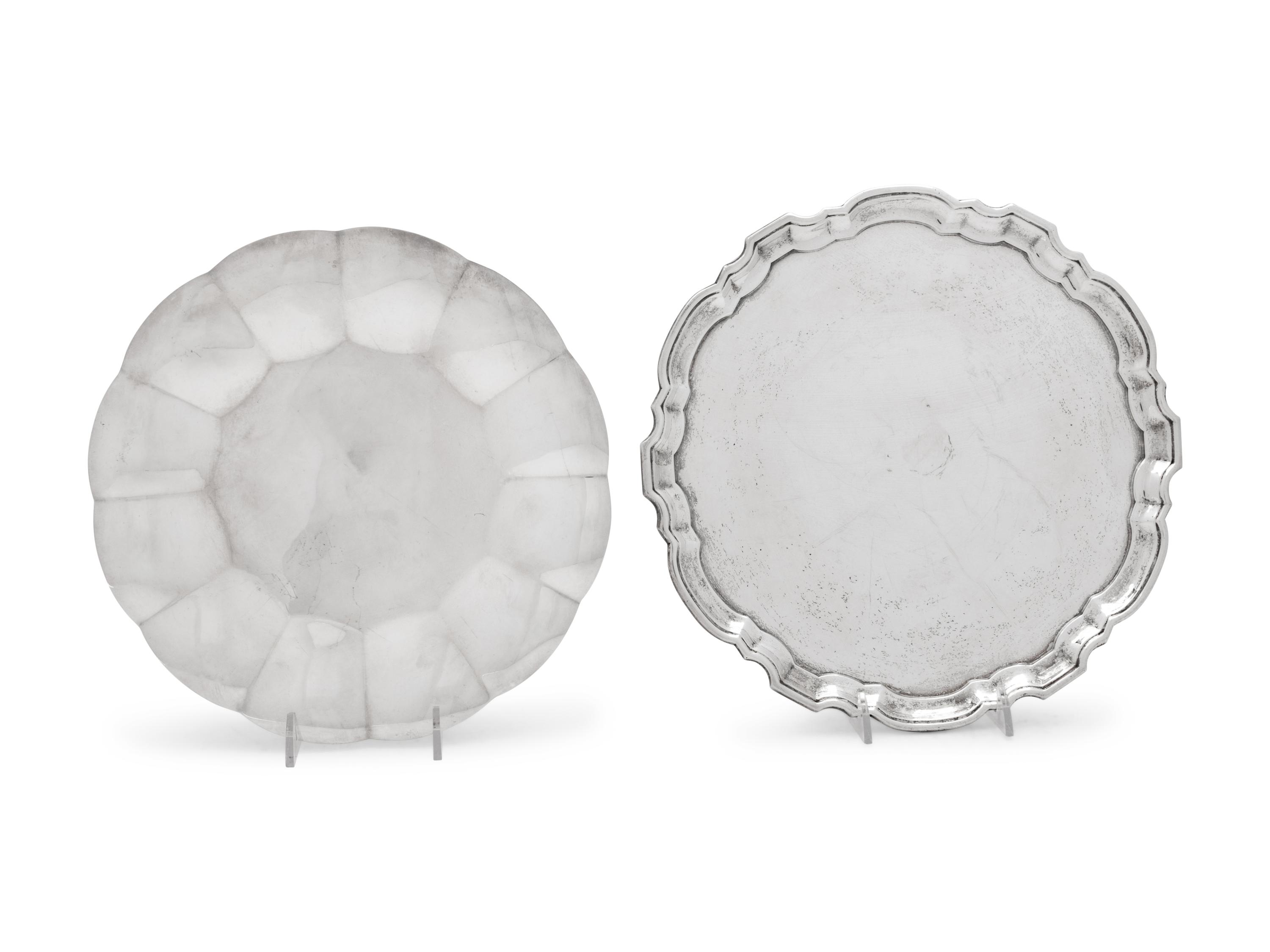 comprising a salver and a cake dish with a lobed border.