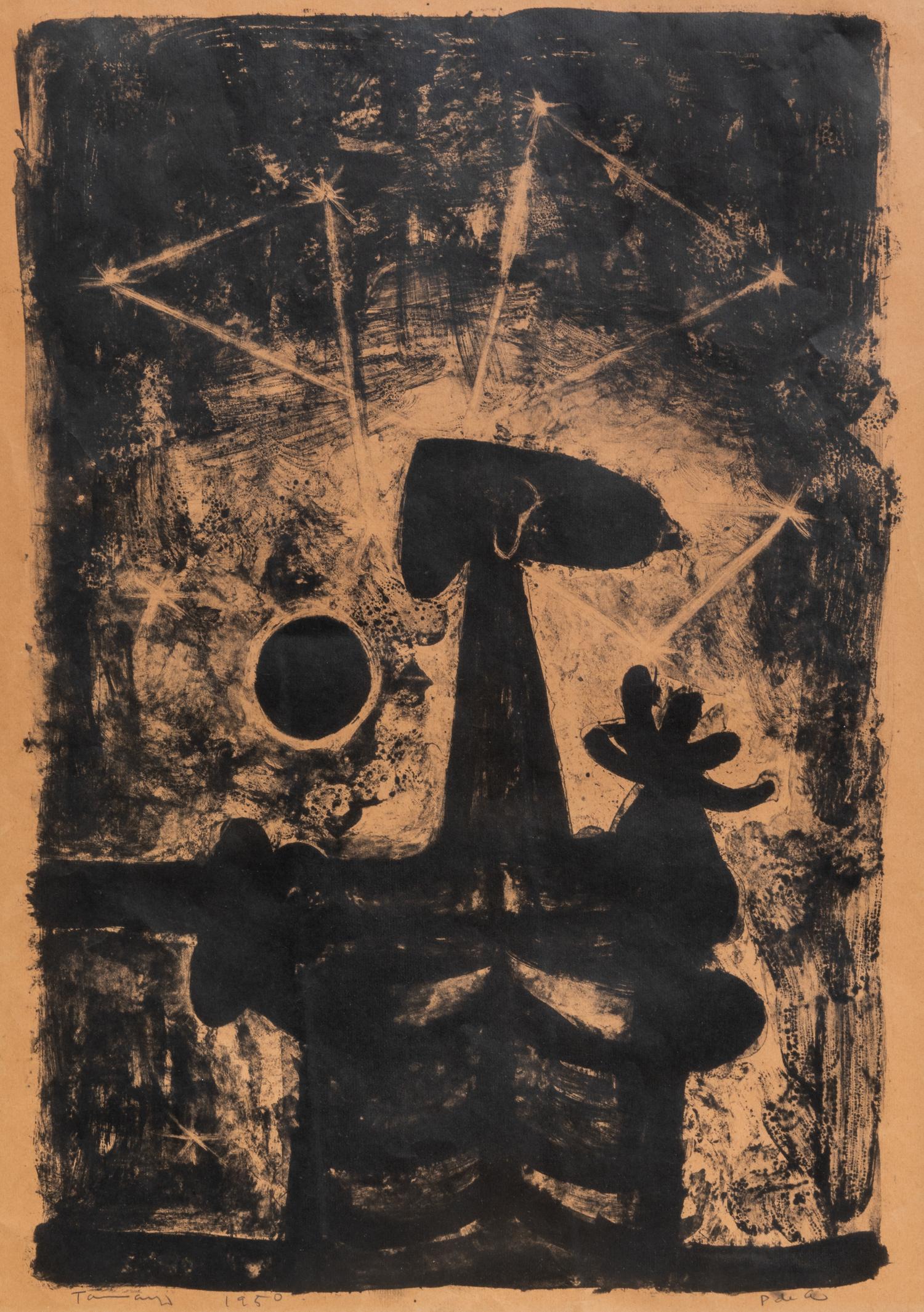 Rufino Tamayo, (Mexican, 1899-1991), Hombre, luna y estrellas, 1950