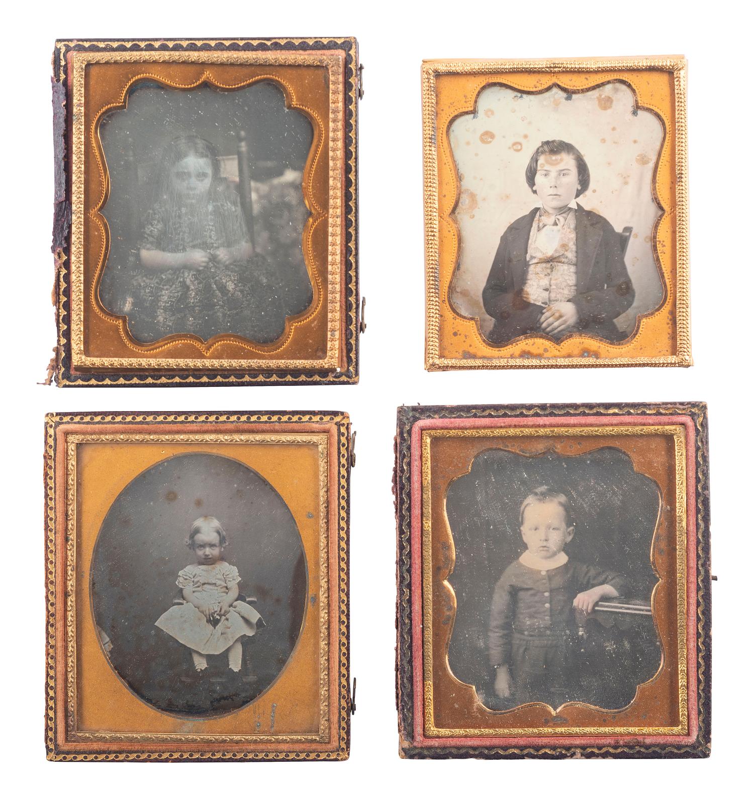 [EARLY PHOTOGRAPHY]. A group of 24 daguerreotype portraits of children and young adults, including: