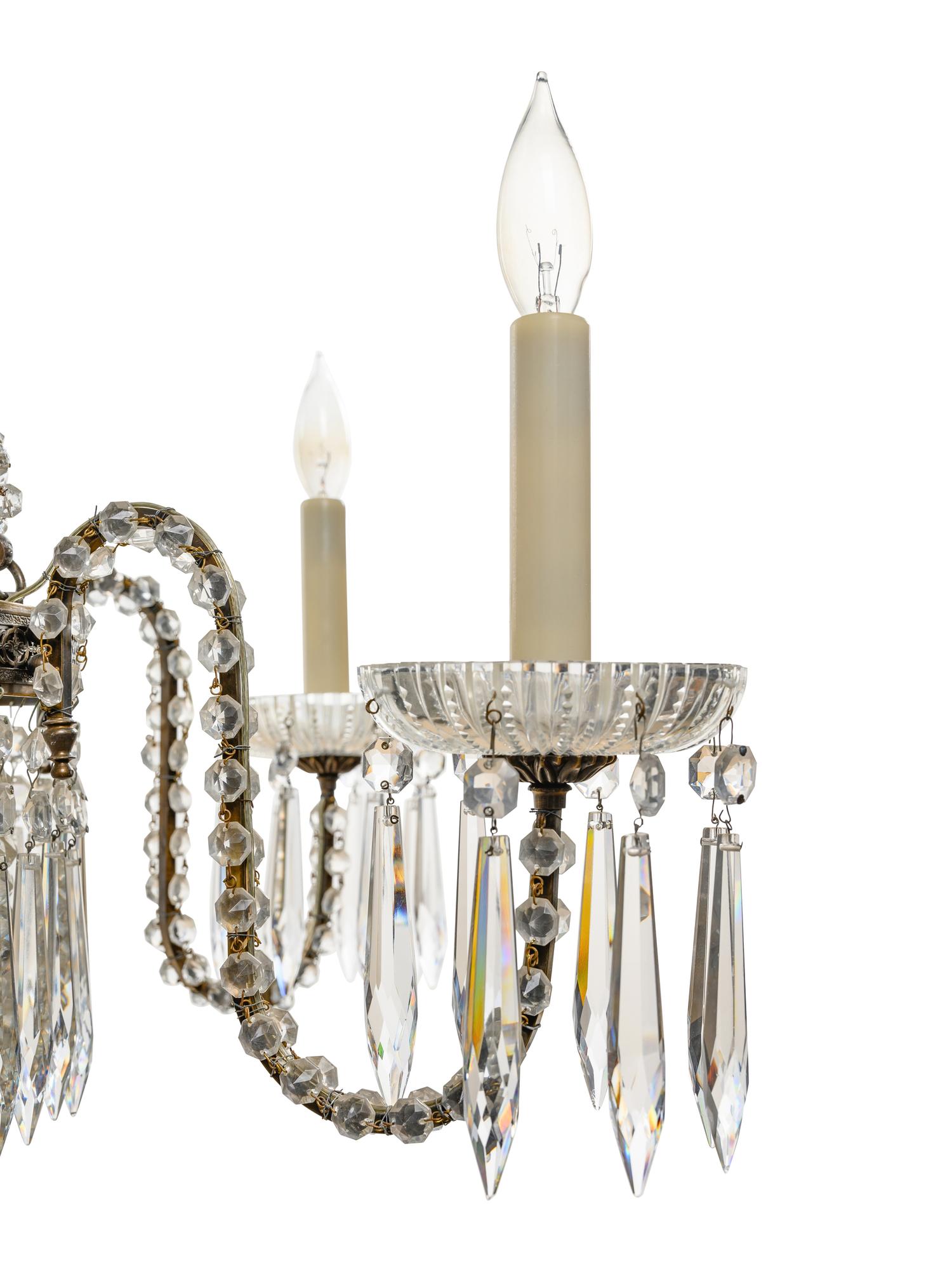 A French Gilt Metal and Cut Glass Six-Light Chandelier