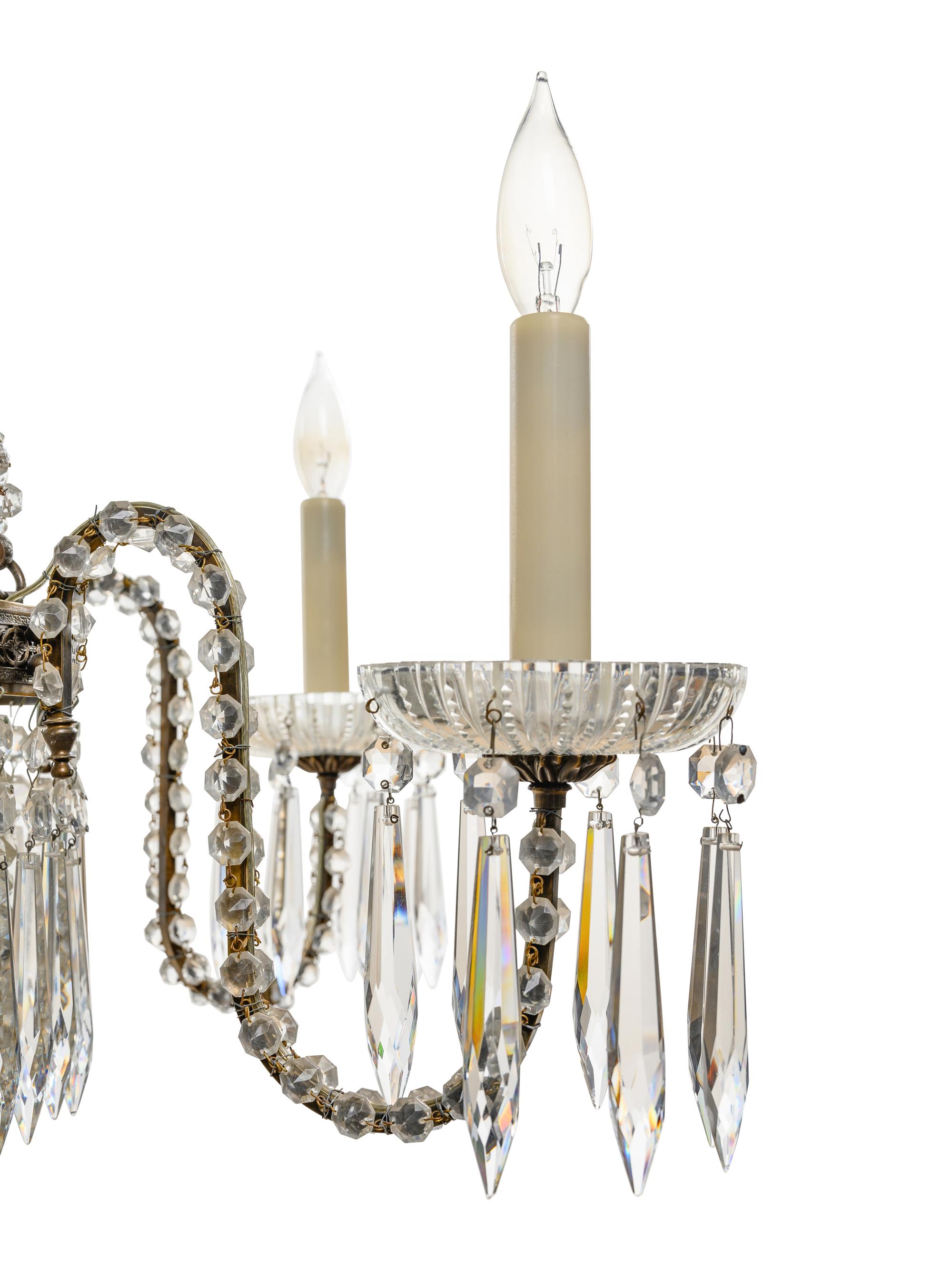 A French Gilt Metal and Cut Glass Six-Light Chandelier