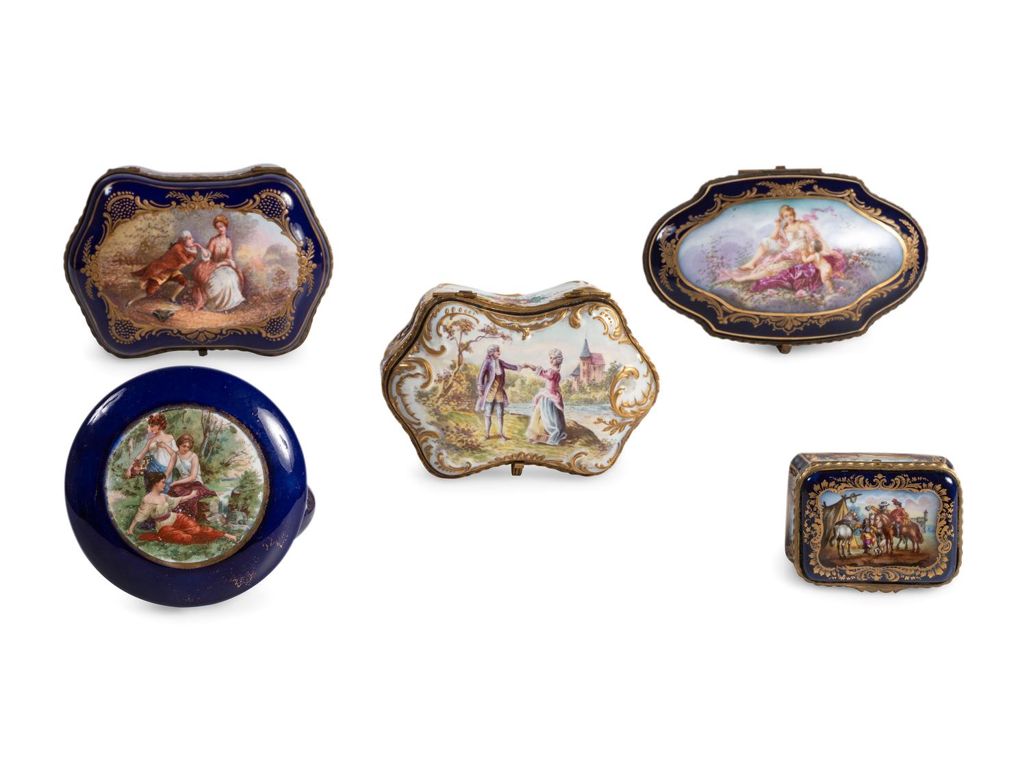 Five Sevres Style Porcelain Boxes