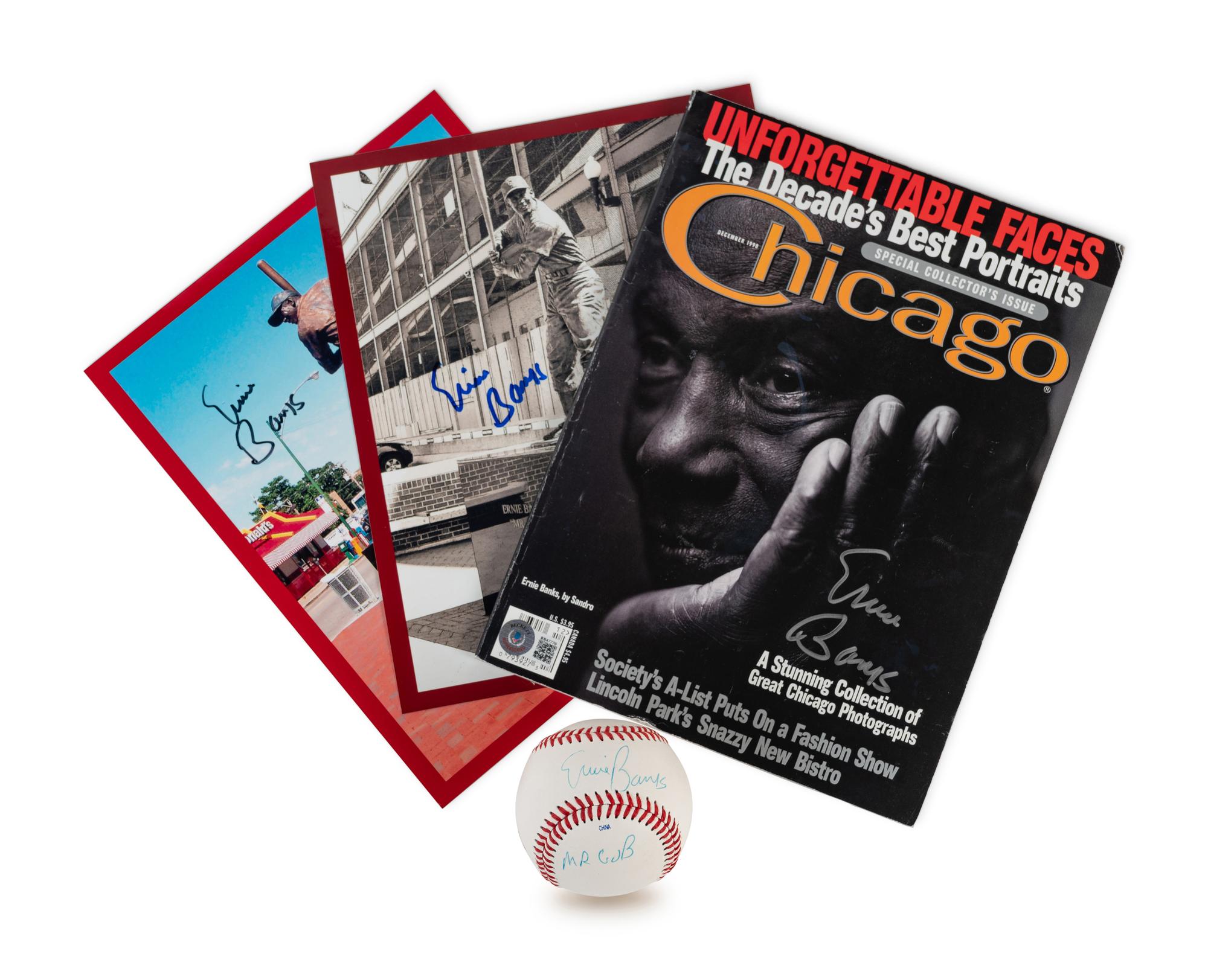 A Group of Four Ernie Banks Signed Autograph Items (BAS Beckett Authentication Services Certified),