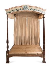 A George III Mahogany and Polychrome Decorated Tester Bed