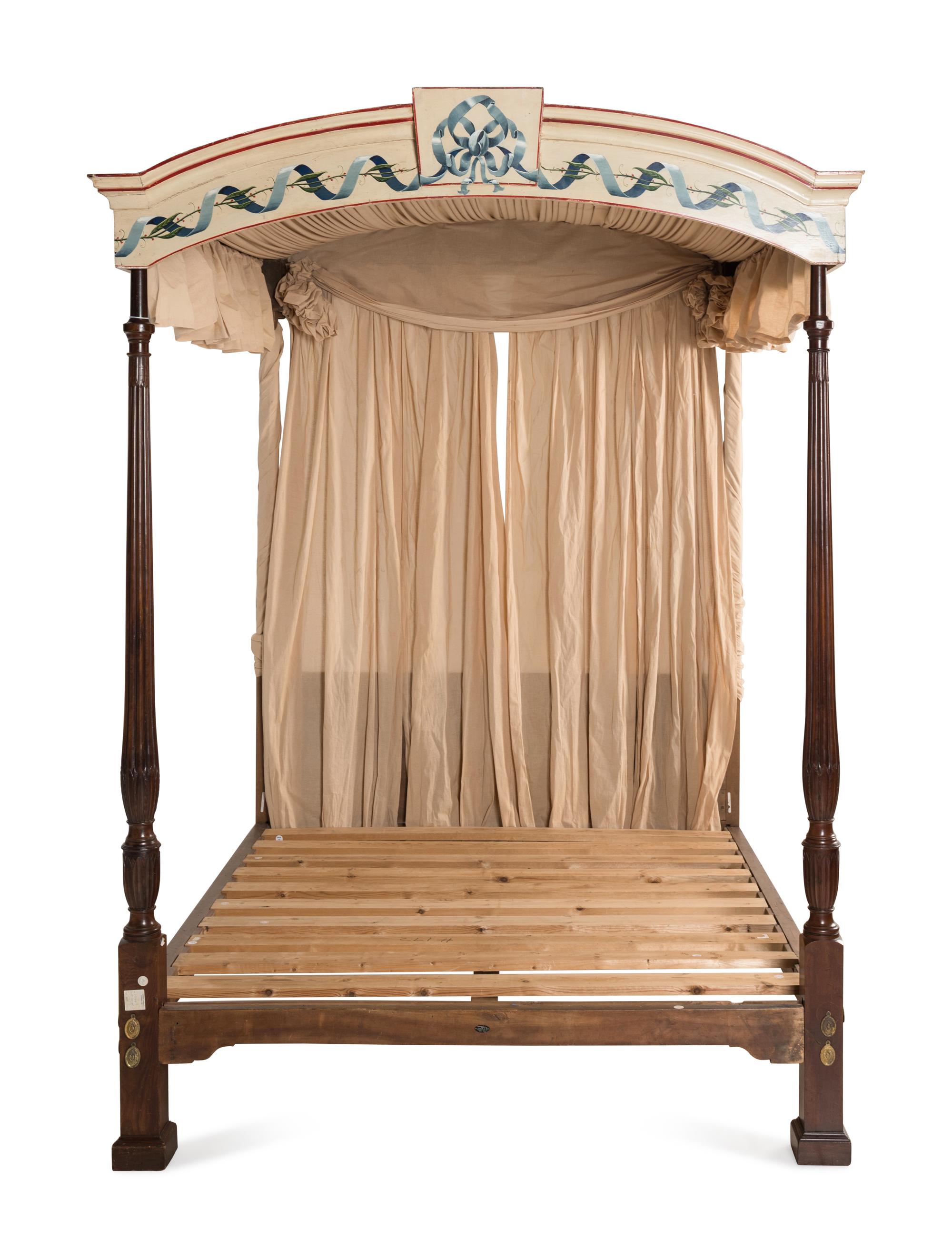 A George III Mahogany and Polychrome Decorated Tester Bed