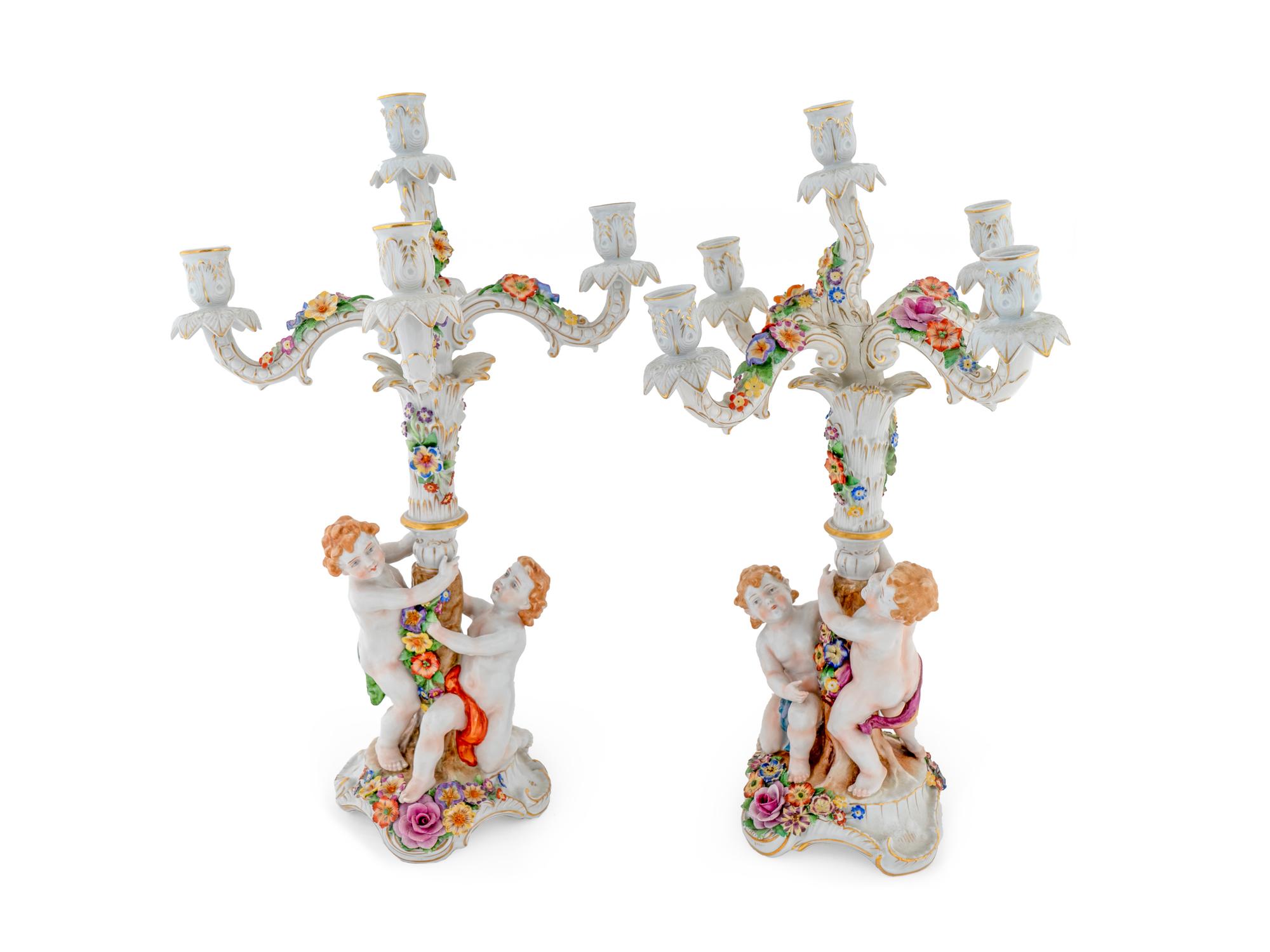A Pair of German Porcelain Candelabra — VON SCHIERHOLZ, MID 20TH CENTURY