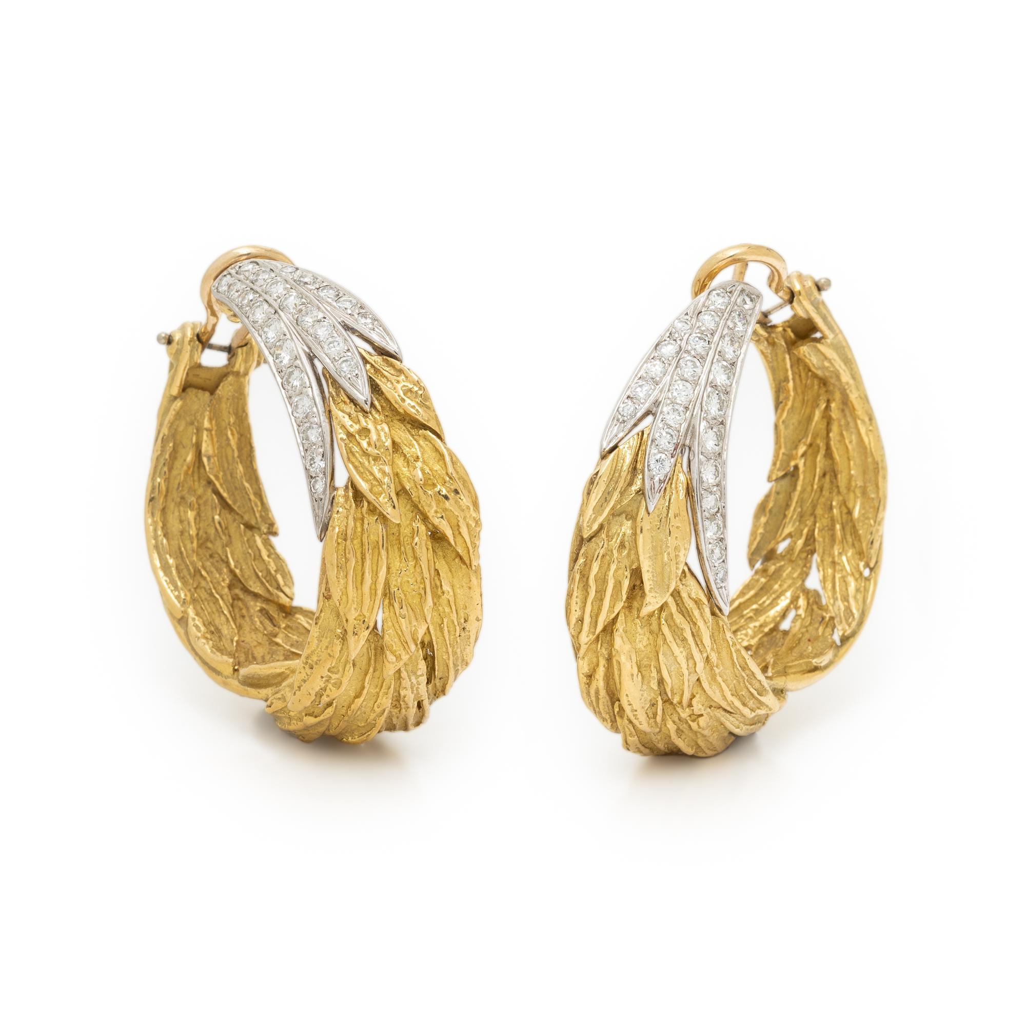 YELLOW GOLD AND DIAMOND HOOP EARRINGS