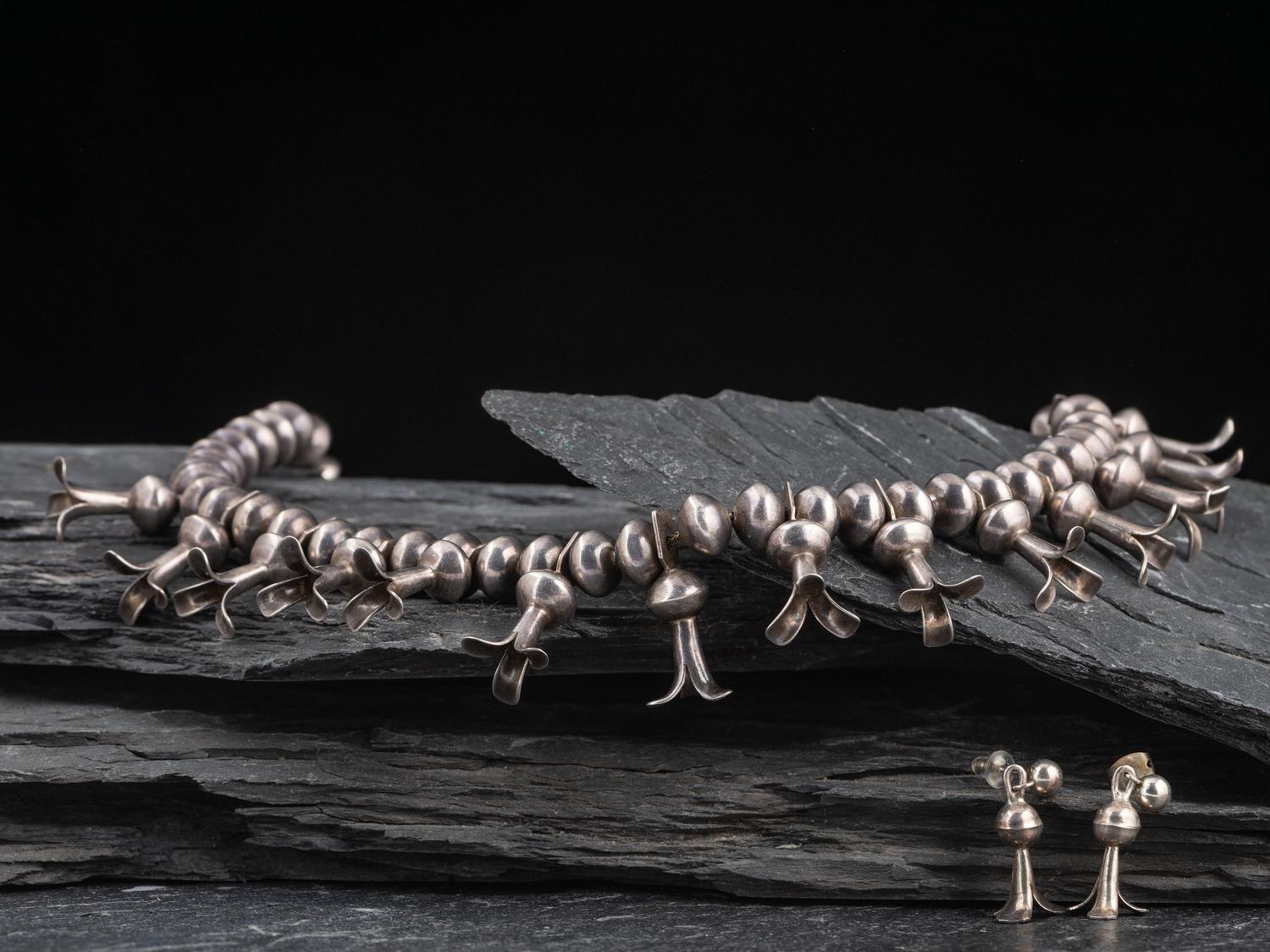 Navajo Silver Squash Blossom Necklace and Earrings