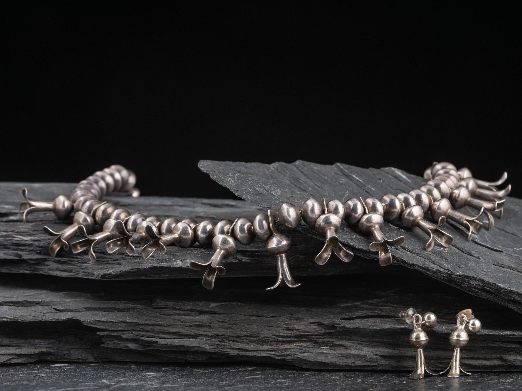 Navajo Silver Squash Blossom Necklace and Earrings