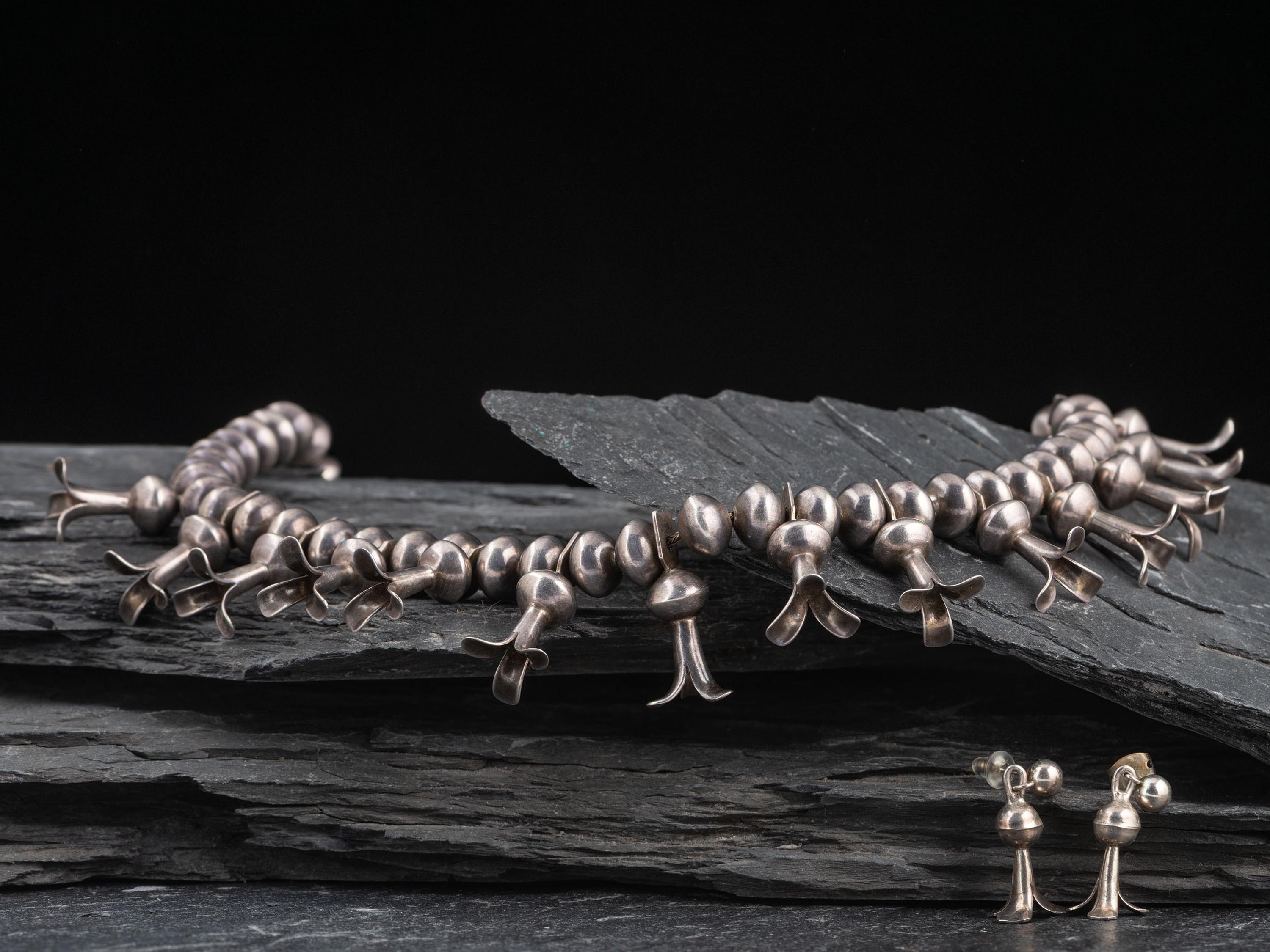 Navajo Silver Squash Blossom Necklace and Earrings
