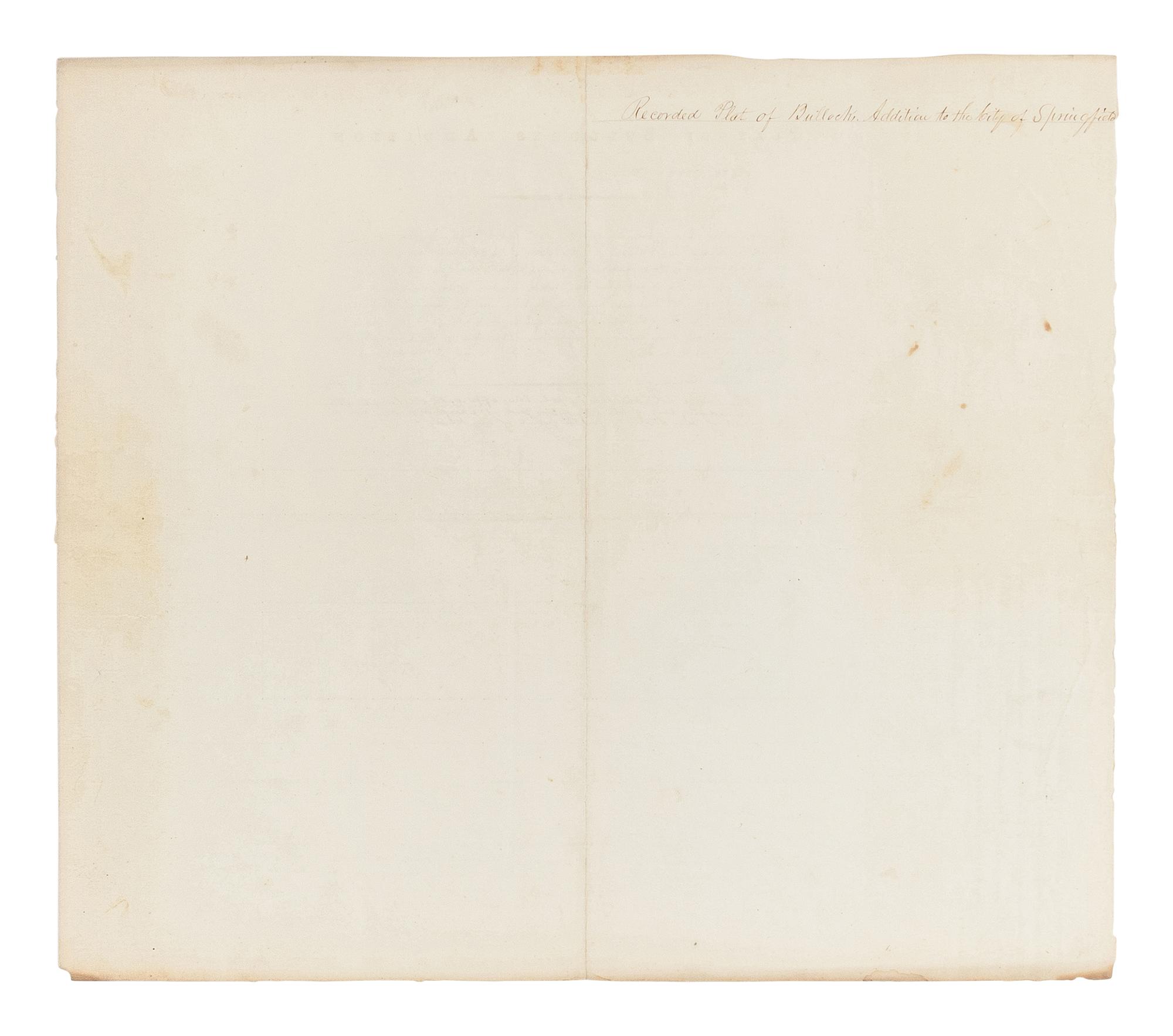 LINCOLN, Abraham (1809-1865). A small archive of 9 manuscript and partially printed documents relating to the Bullock Land Transaction, Springfield, Illinois, 1855-1859, comprising: