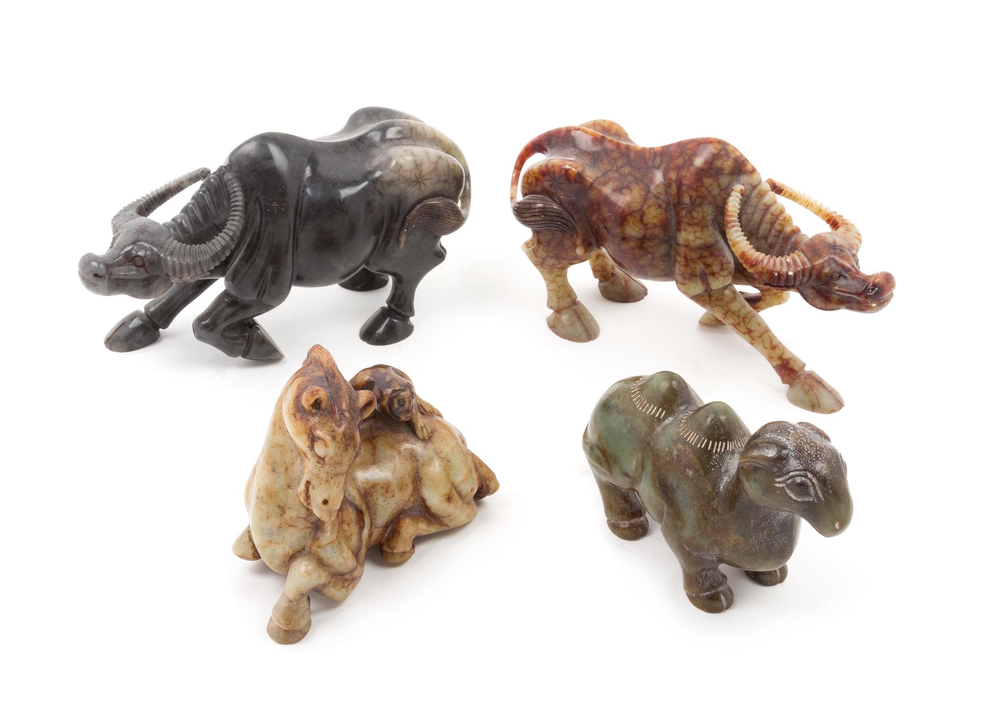 A Group of Four Hardstone Figures of Animals Height of largest 4 1/2 x length 8 1/2 inches.