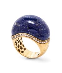 An 18 Karat Yellow Gold, Lapis Lazuli and Diamond Bombe Ring, Roberto Coin,