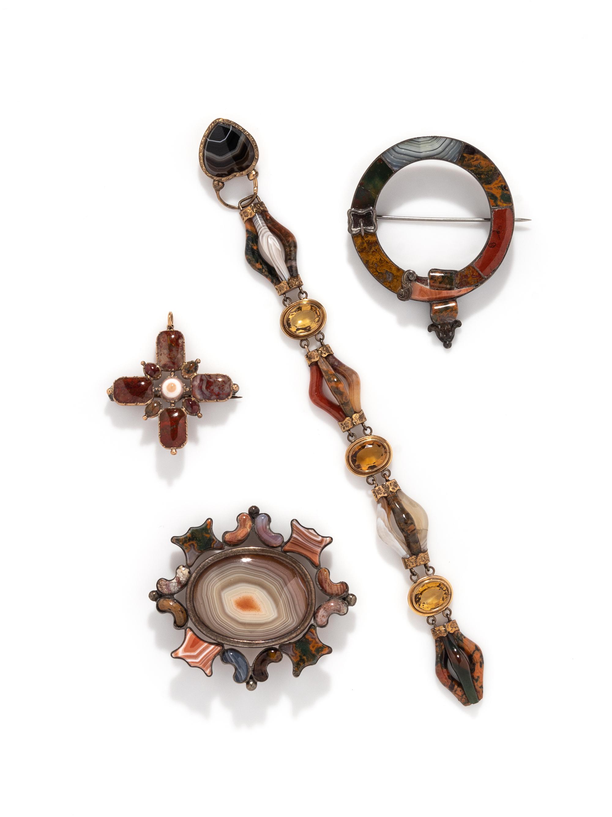 COLLECTION OF SCOTTISH HARDSTONE JEWELRY