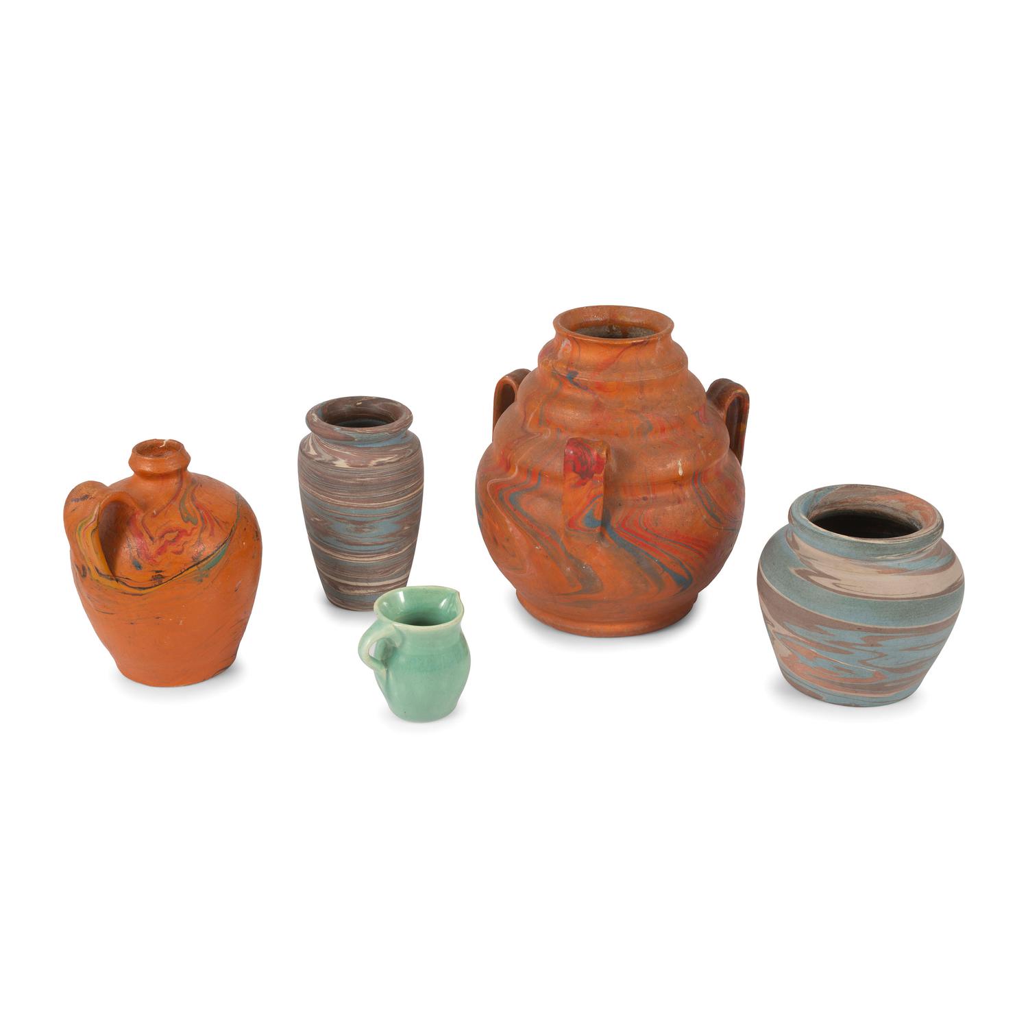 Three Pieces of Niloak Swirl Art Pottery
