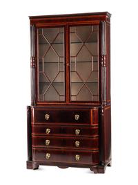 A Regency Satinwood-Inlaid Mahogany Bureau Bookcase