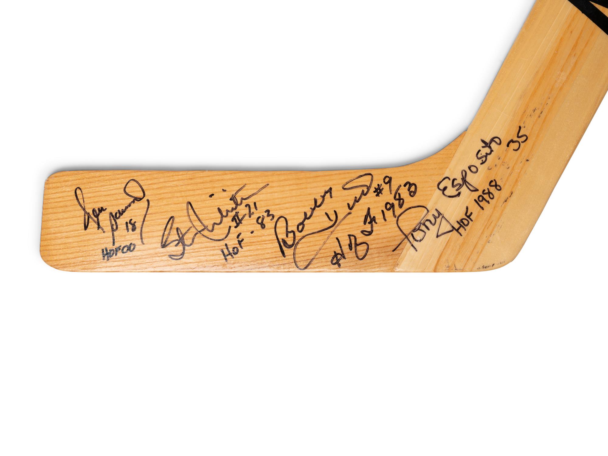 A Chicago Blackhawks Hall of Fame (Tony Esposito, Bobby Hull, Stan Mikita, Denis Savard) Signed Autograph Northland Darren Pang Model Hockey Stick (Beckett Authentication Services Letter BAS Certified),