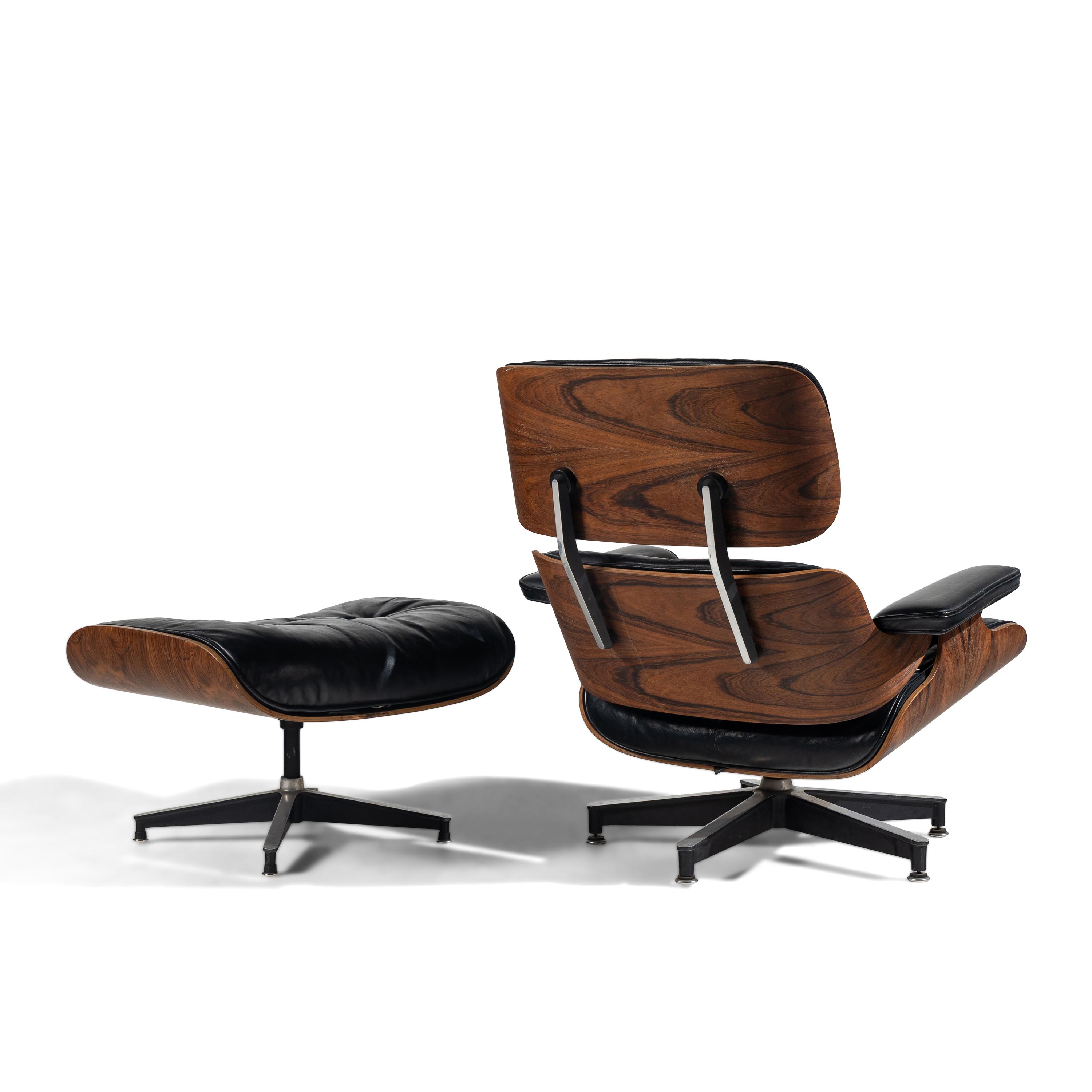 Charles and Ray Eames (American, 1907–1978 | 1913–1988) — 1st generation (1956–1959); ottoman has boot glide feet 670 Lounge Chair and 671 Ottoman Herman Miller USA