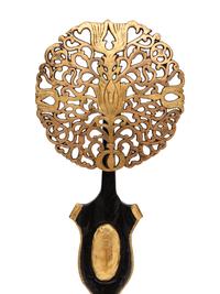 A Pair of Tudor Revival Parcel Gilt Wrought Iron Andirons