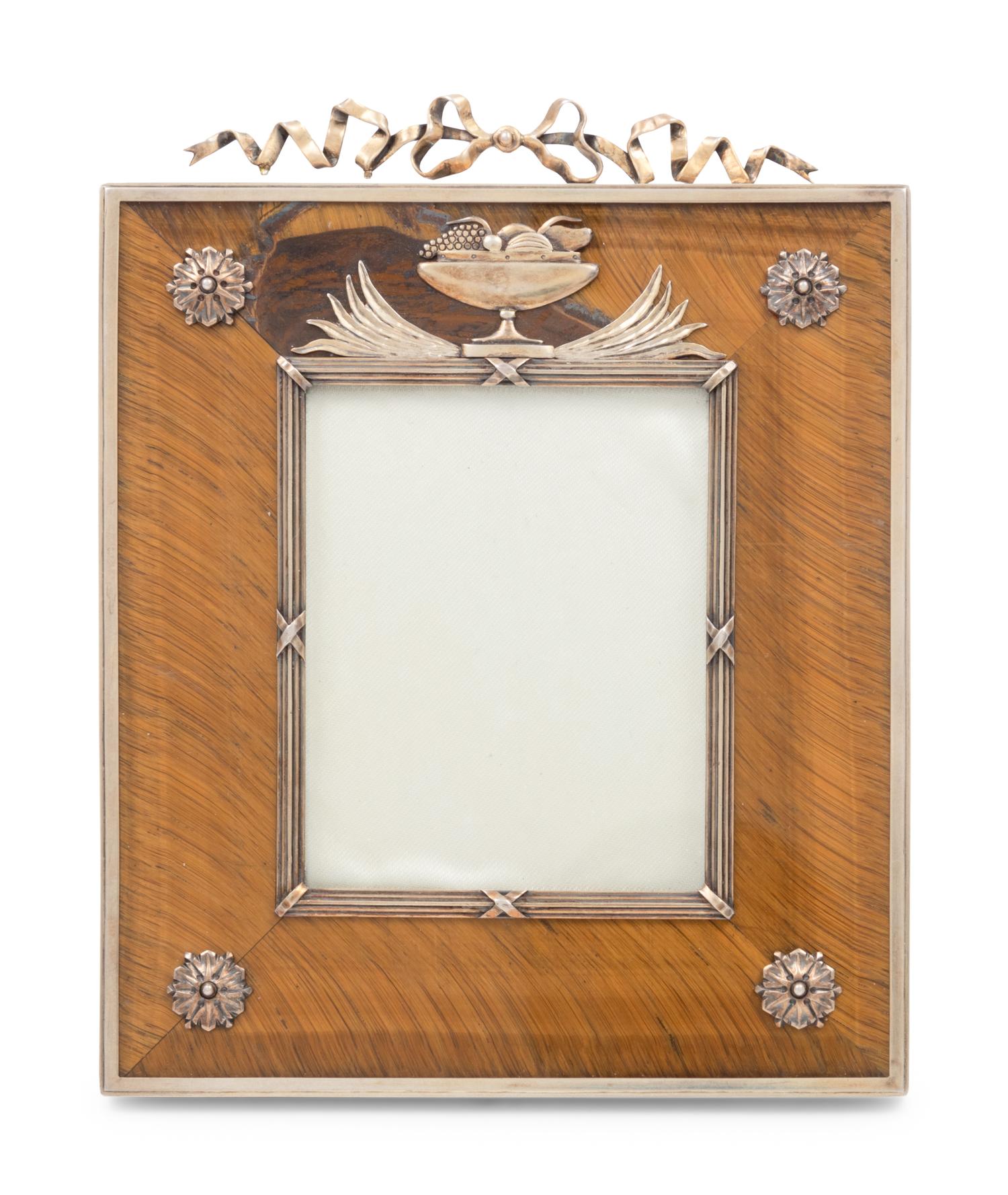 A Russian Silver-Gilt and Tiger-Eye Mounted Picture Frame
