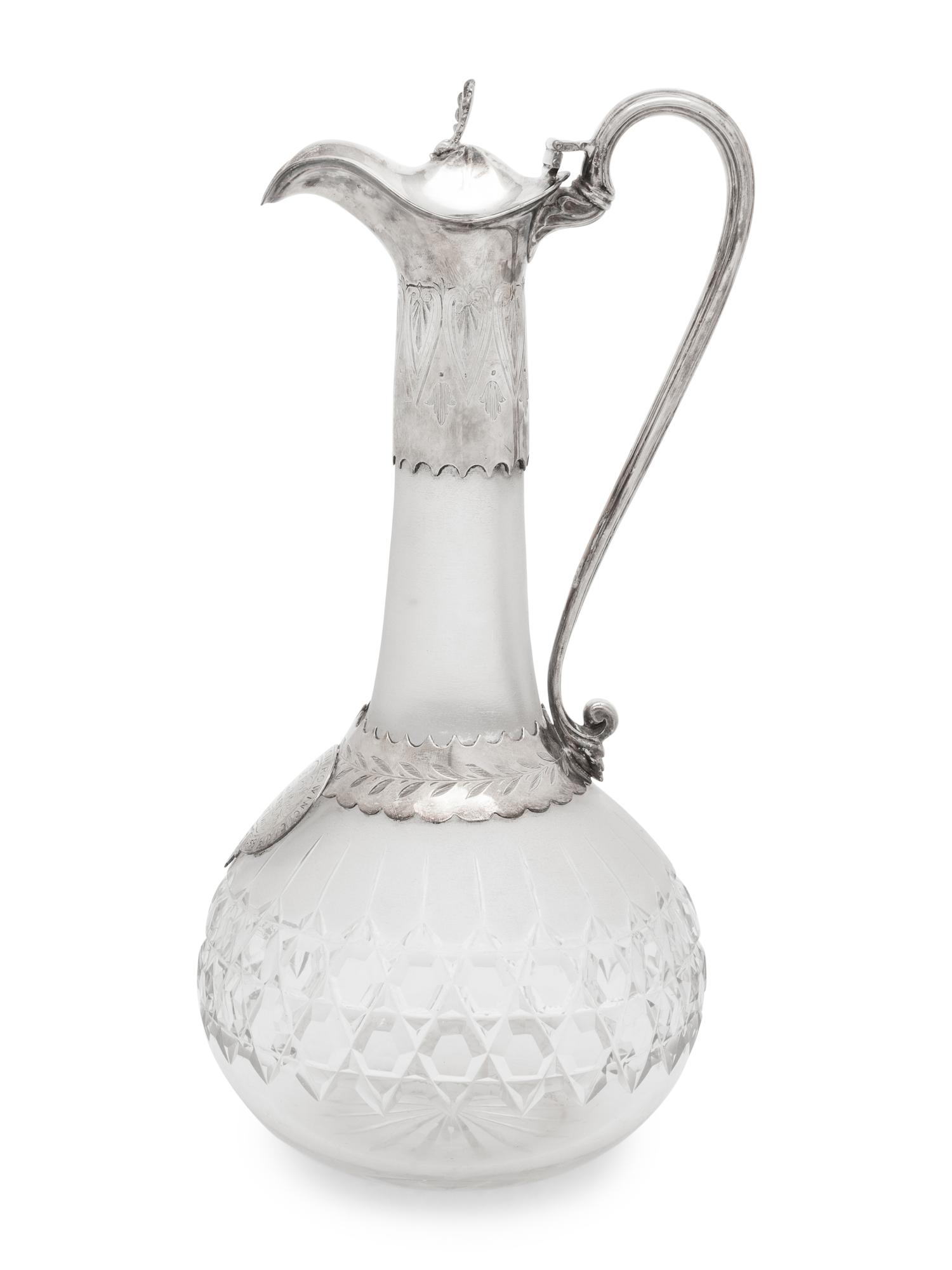 A Victorian Silver-Plate and Cut Glass Presentation Claret Jug of Rowing Interest