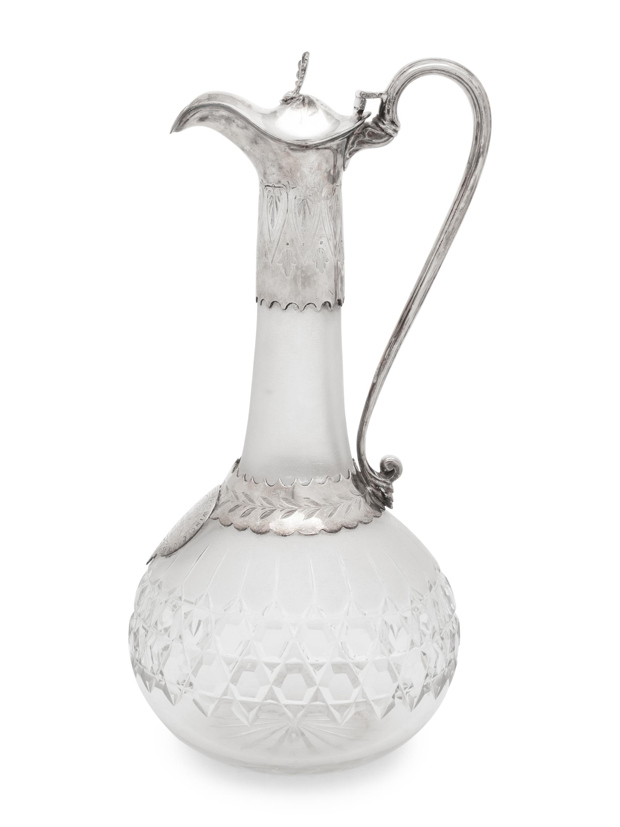 A Victorian Silver-Plate and Cut Glass Presentation Claret Jug of Rowing Interest