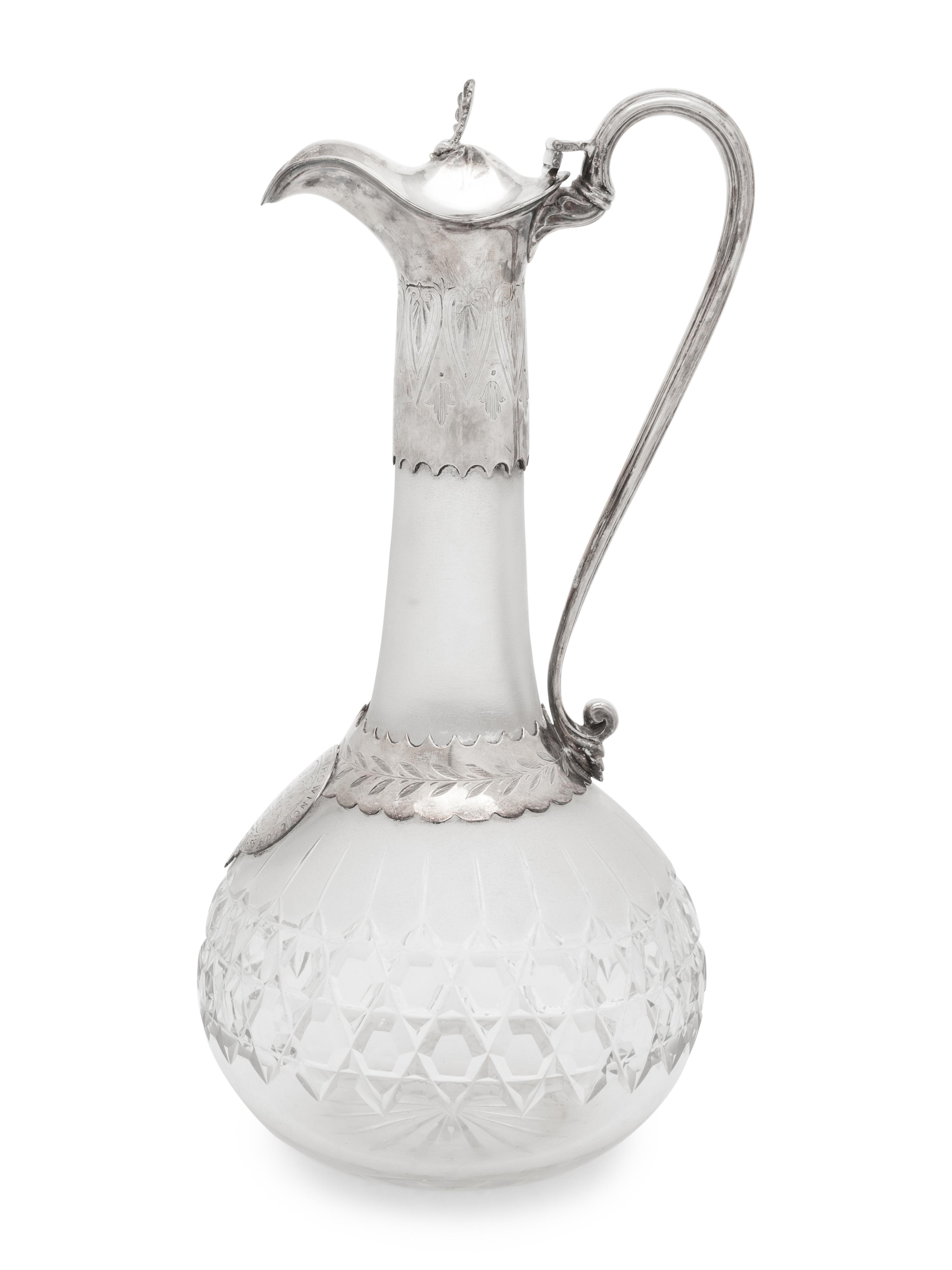 A Victorian Silver-Plate and Cut Glass Presentation Claret Jug of Rowing Interest