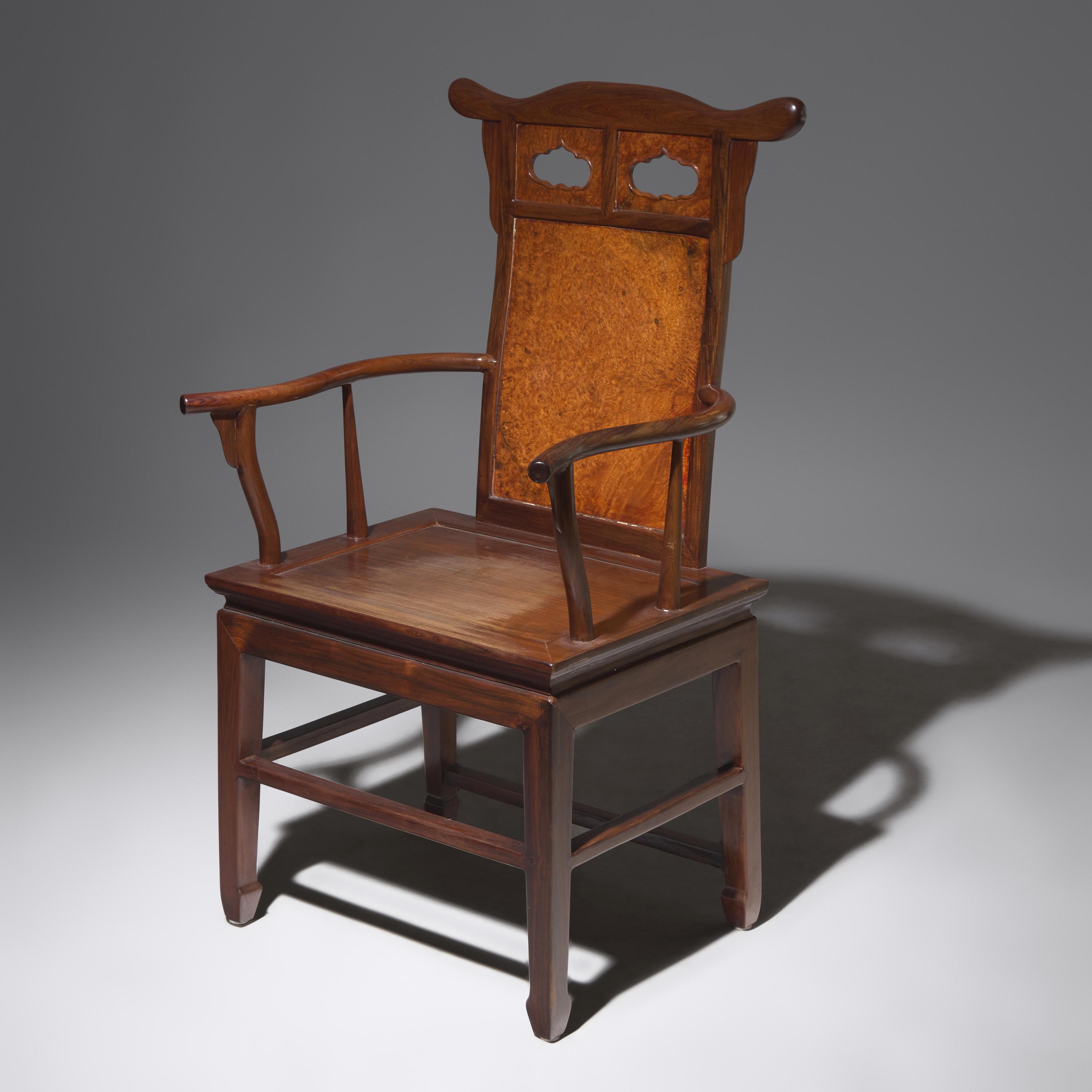 A Chinese Hardwood and Huamu Armchair, Fushouyi, Late 19th to 20th Century 晚清民國 硬木拼樺木扶手椅