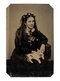 [EARLY PHOTOGRAPHY]. Tintypes of people with cats, incl. a charming portrait of 3 children and their feline friend by Hennigar of Lambertville, NJ.