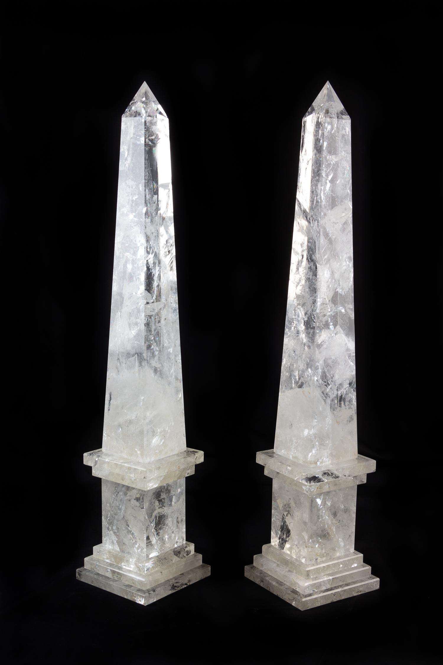 A Pair of Rock Crystal Obelisks Height 32 1/4 inches. — 20TH CENTURY