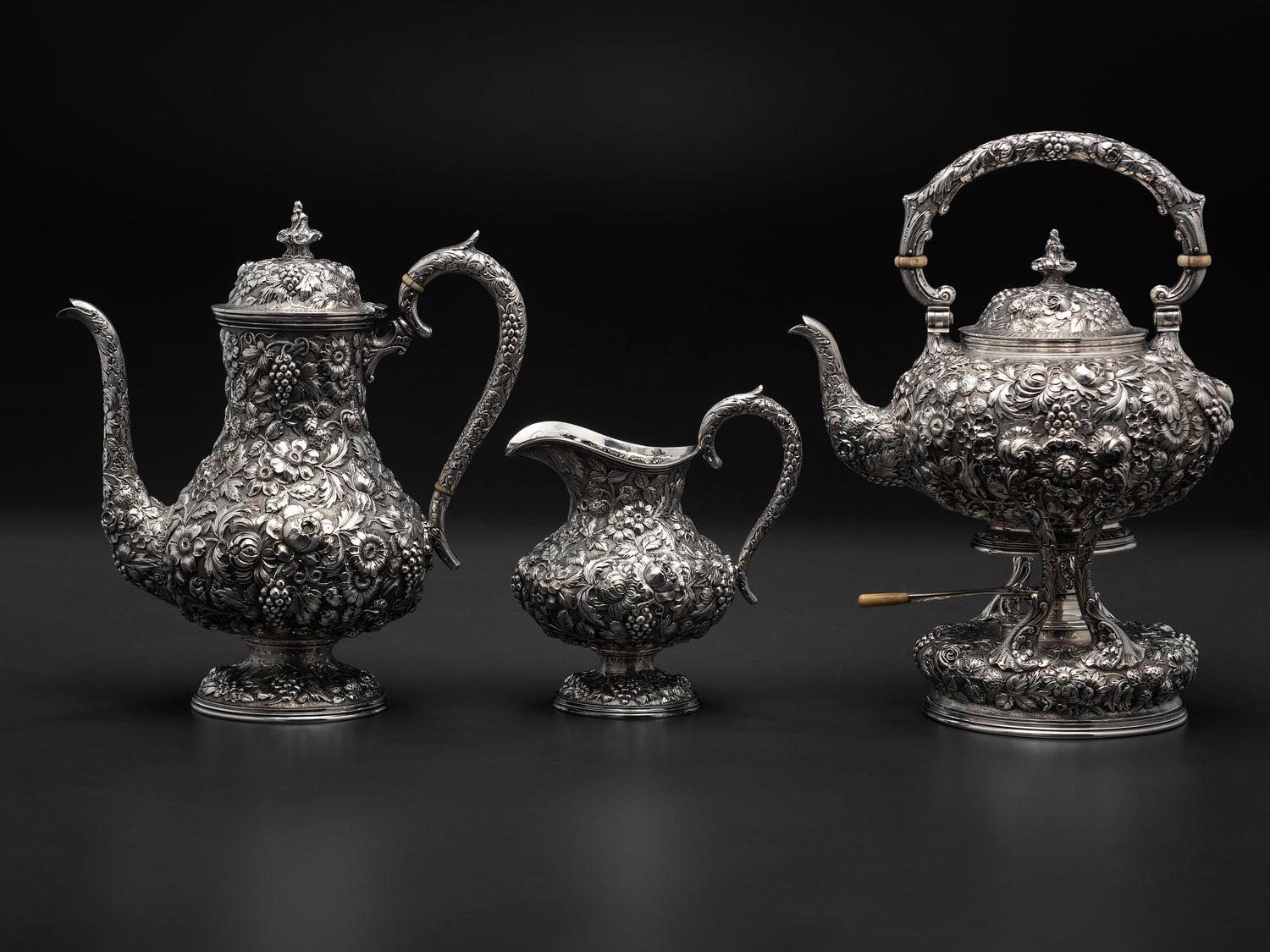 An American Repousse Silver Six-Piece Tea and Coffee Service