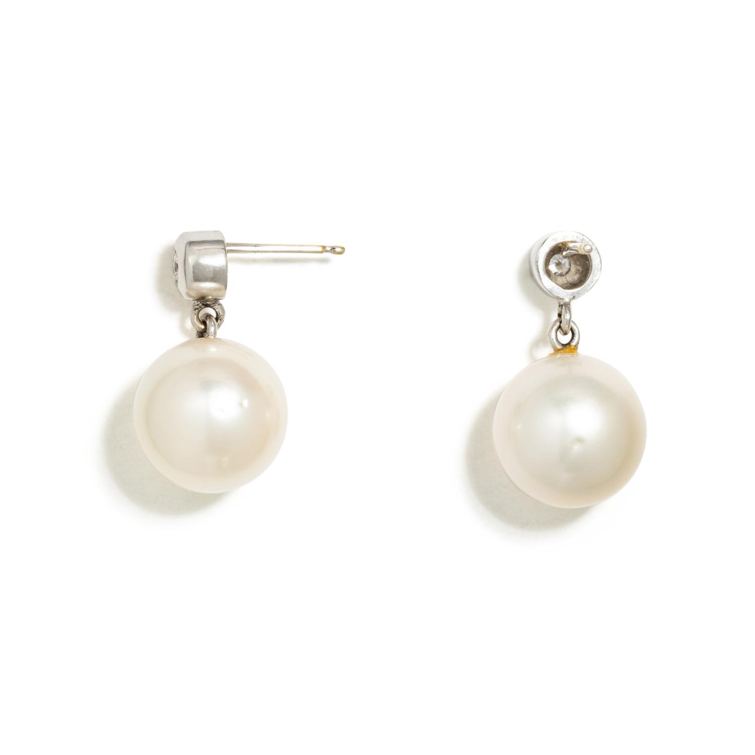CULTURED SOUTH SEA PEARL AND DIAMOND EARRINGS