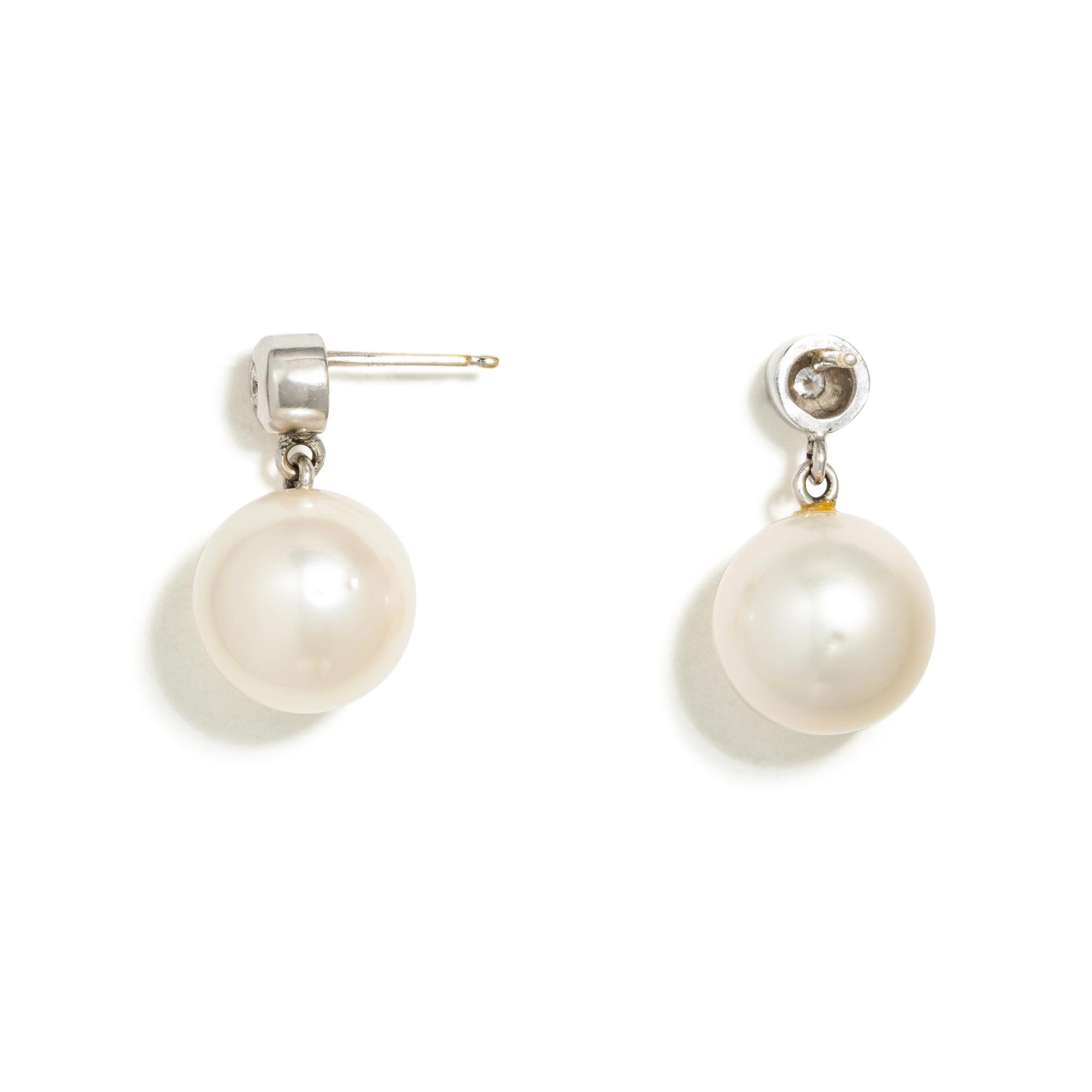 CULTURED SOUTH SEA PEARL AND DIAMOND EARRINGS