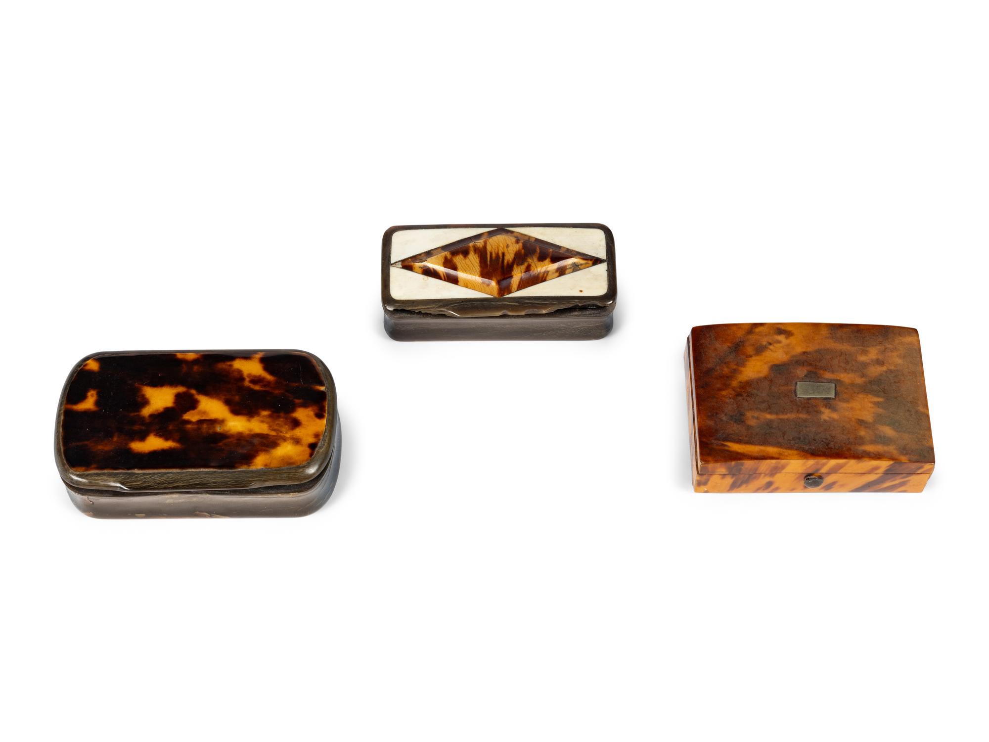 Three English Tortoise Shell Snuff Boxes